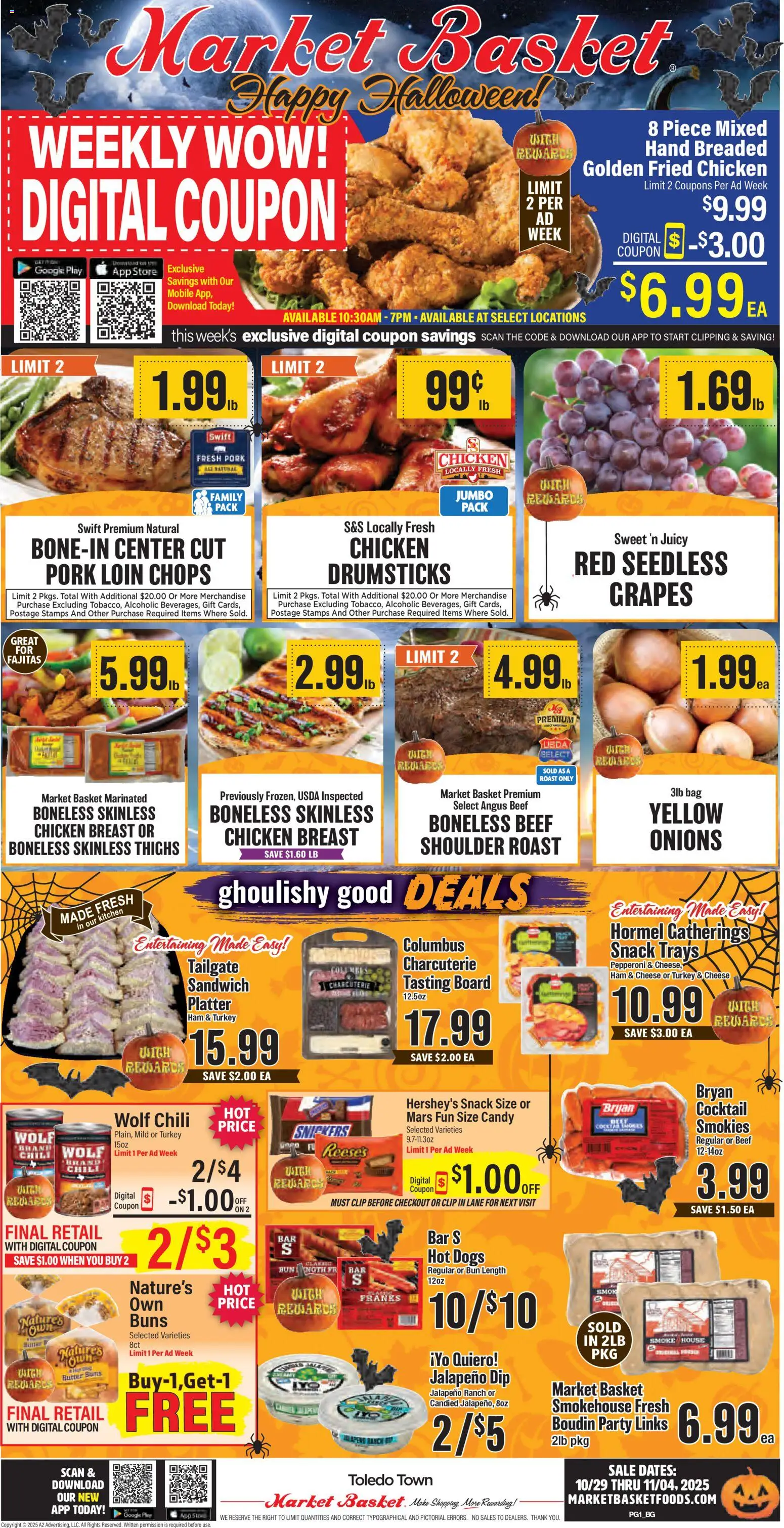 Market Basket Weekly Ad - valid from 29.10.2025 | Page: 1 | Products: Clip, Butter, Cheese, Grapes