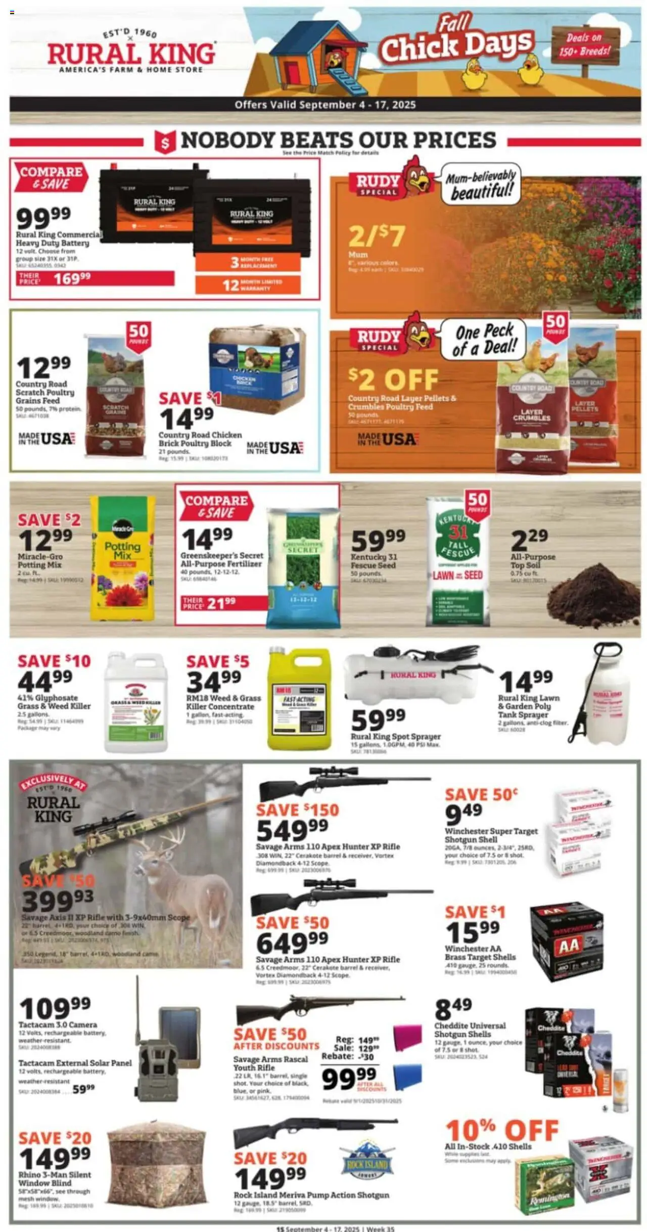 Rural King Weekly Ad - valid from 04.09.2025 | Page: 3 | Products: Pump, Battery, Camera, Bag
