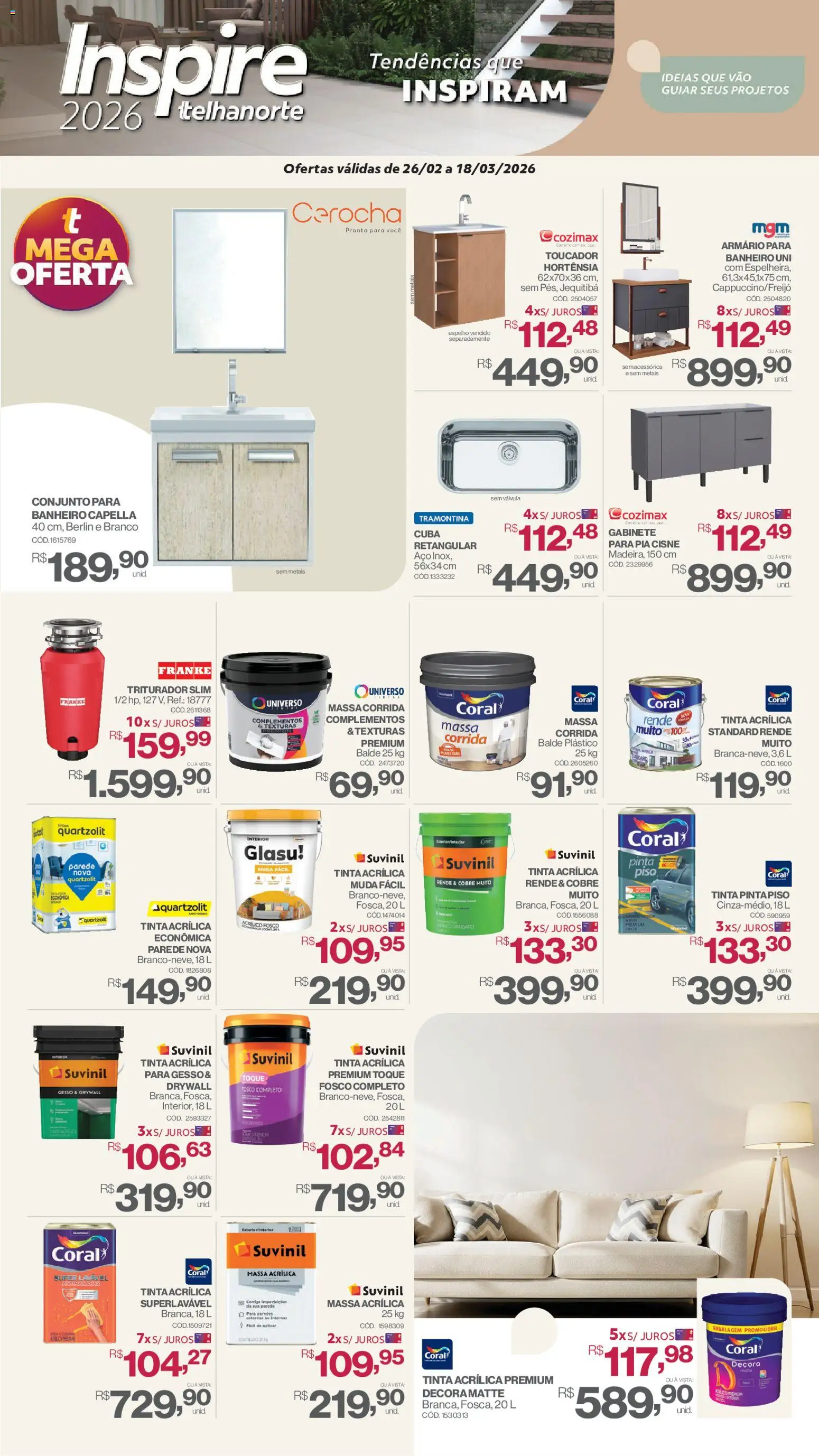 Telhanorte Folheto - válido de 26.02.2026 | Página: 4 | Produtos: Gesso, Piso, Massa, Armário