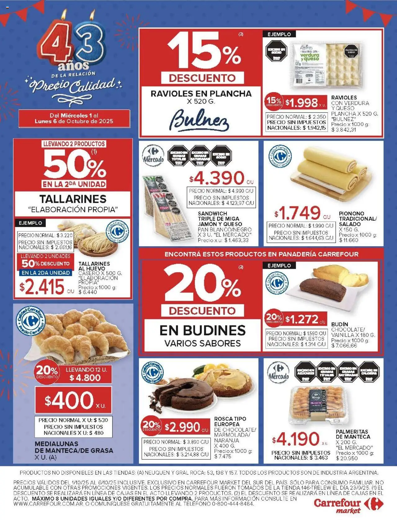 Carrefour - Ofertas - Chubut │ válido desde el 01.10.2025 | Página: 51 | Productos: Budín, Jamón, Ravioles, Pionono