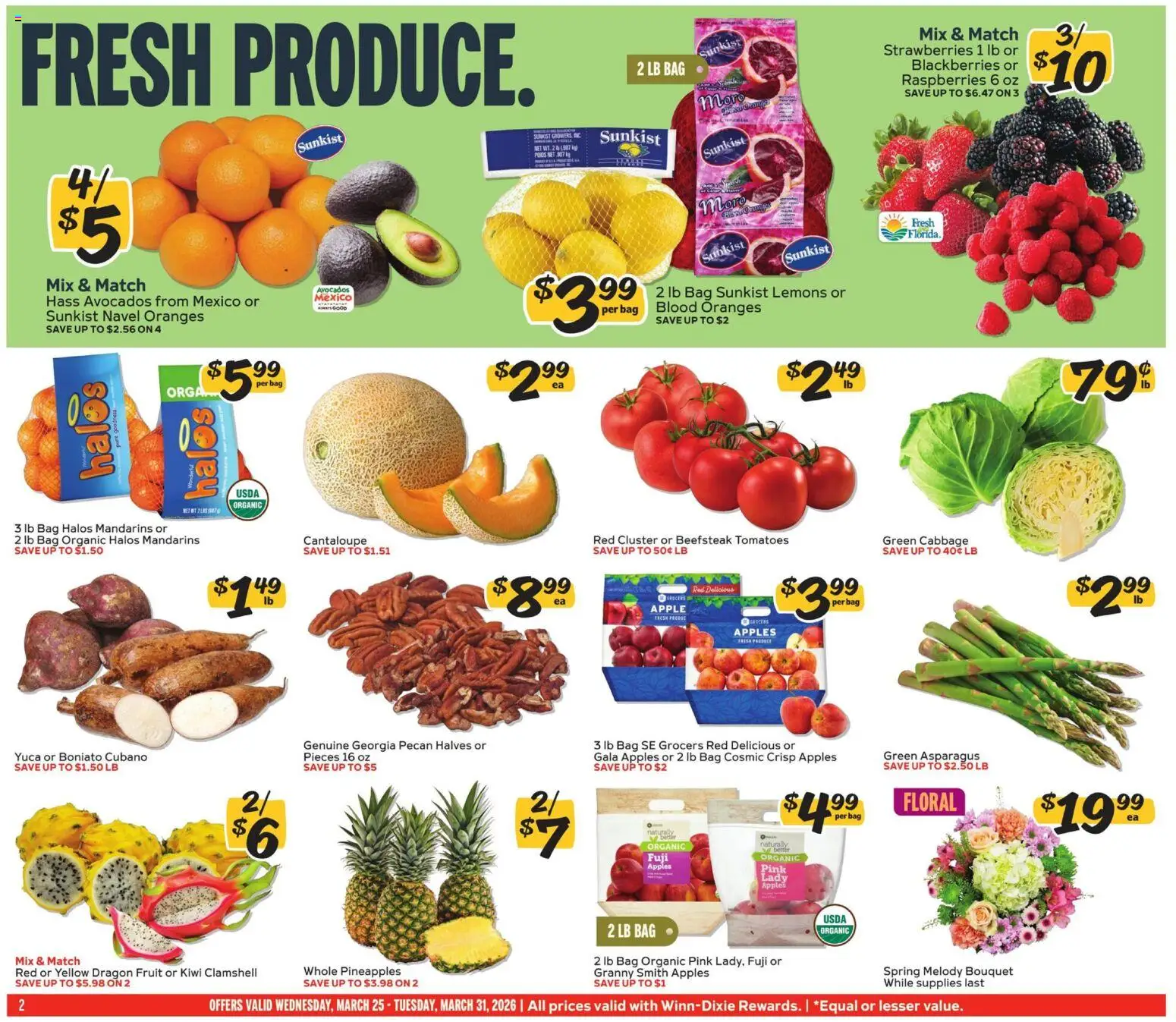 Winn Dixie Weekly Circular - FL - valid from 25.03.2026 | Page: 2 | Products: Mandarins, Apples, Tomatoes, Kiwi