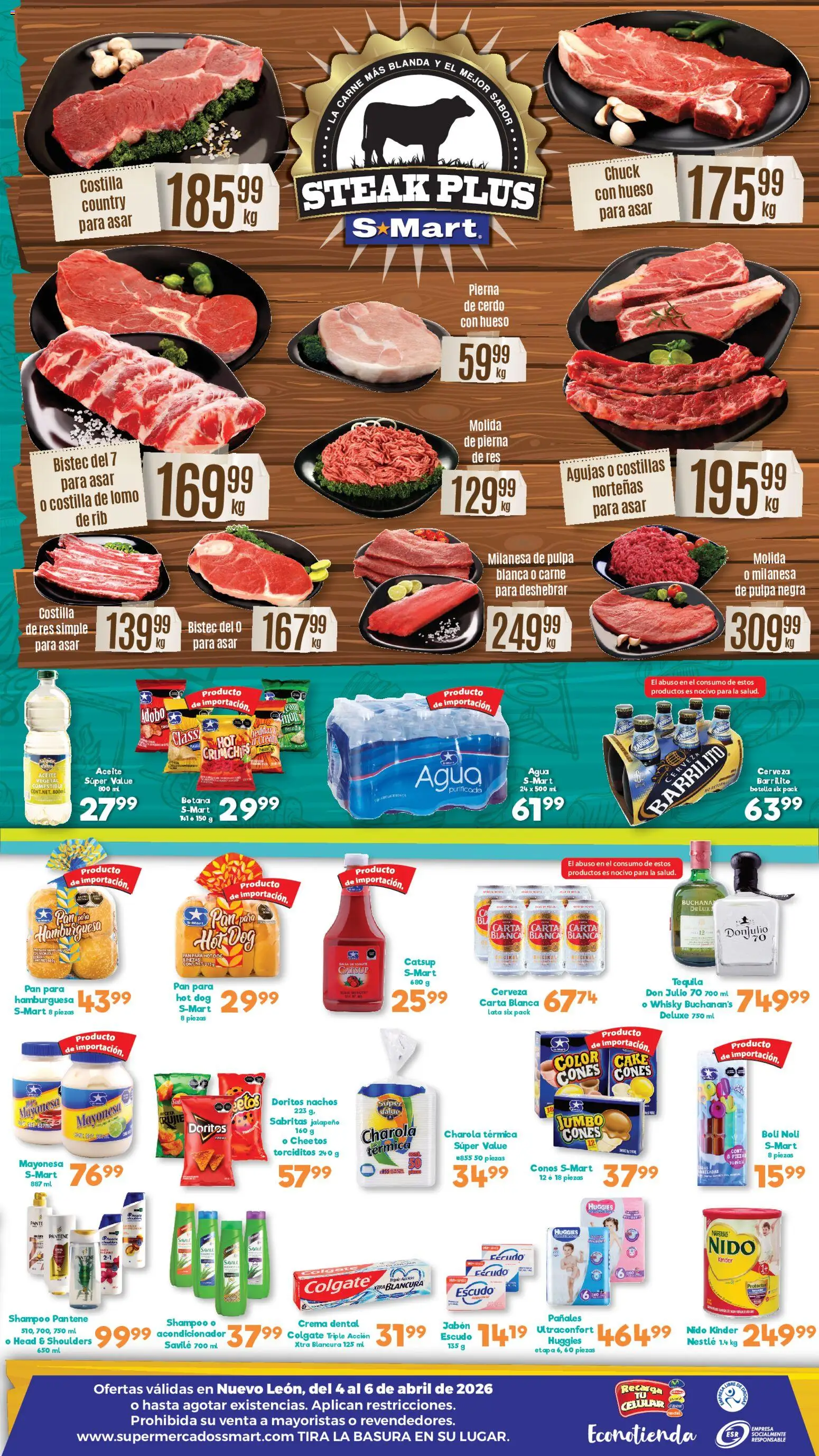 Nuevas ofertas de S-Mart válidas en toda la República Mexicana desde el 04.04.2026. ¡Encuentra las mejores ofertas en S-Mart folleto Monterrey! | Página: 2 | Productos: Pan, Cerveza, Catsup, Whisky