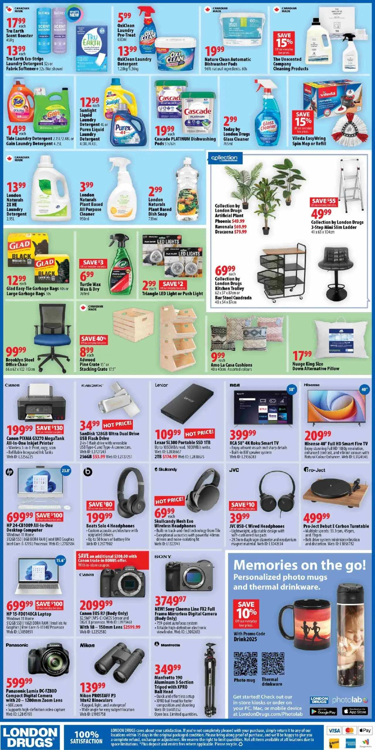 London Drugs flyer valid from 08.08.2025 | Page: 4 | Products: Belt, Speaker, Dishwasher, Soap