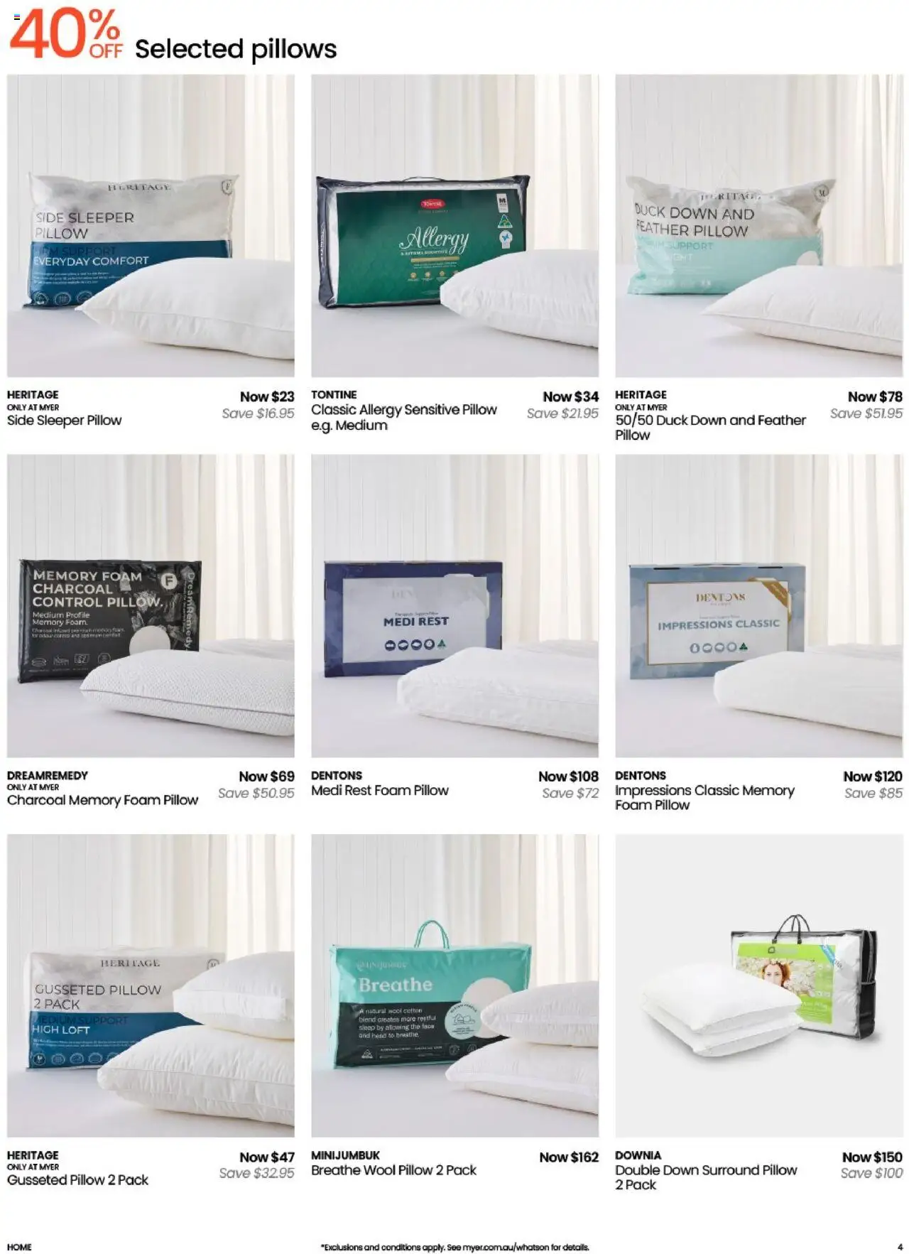 Myer catalogue - valid from 12.08.2025 | Page: 4 | Products: Duck, Weight, Pillow, Allergy
