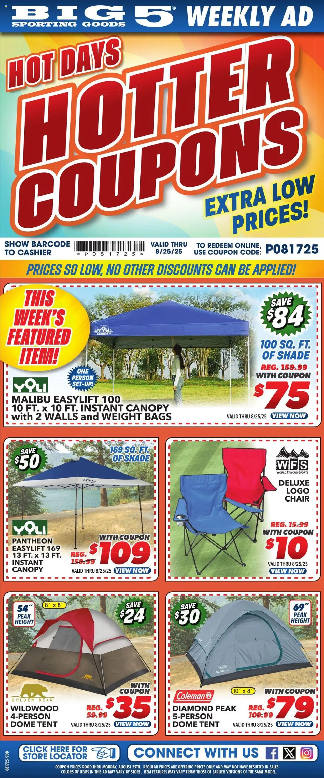 Big 5 Sporting Goods Weekly Ad - valid from 17.08.2025 | Page: 1 | Products: Chair, Tent, Weight