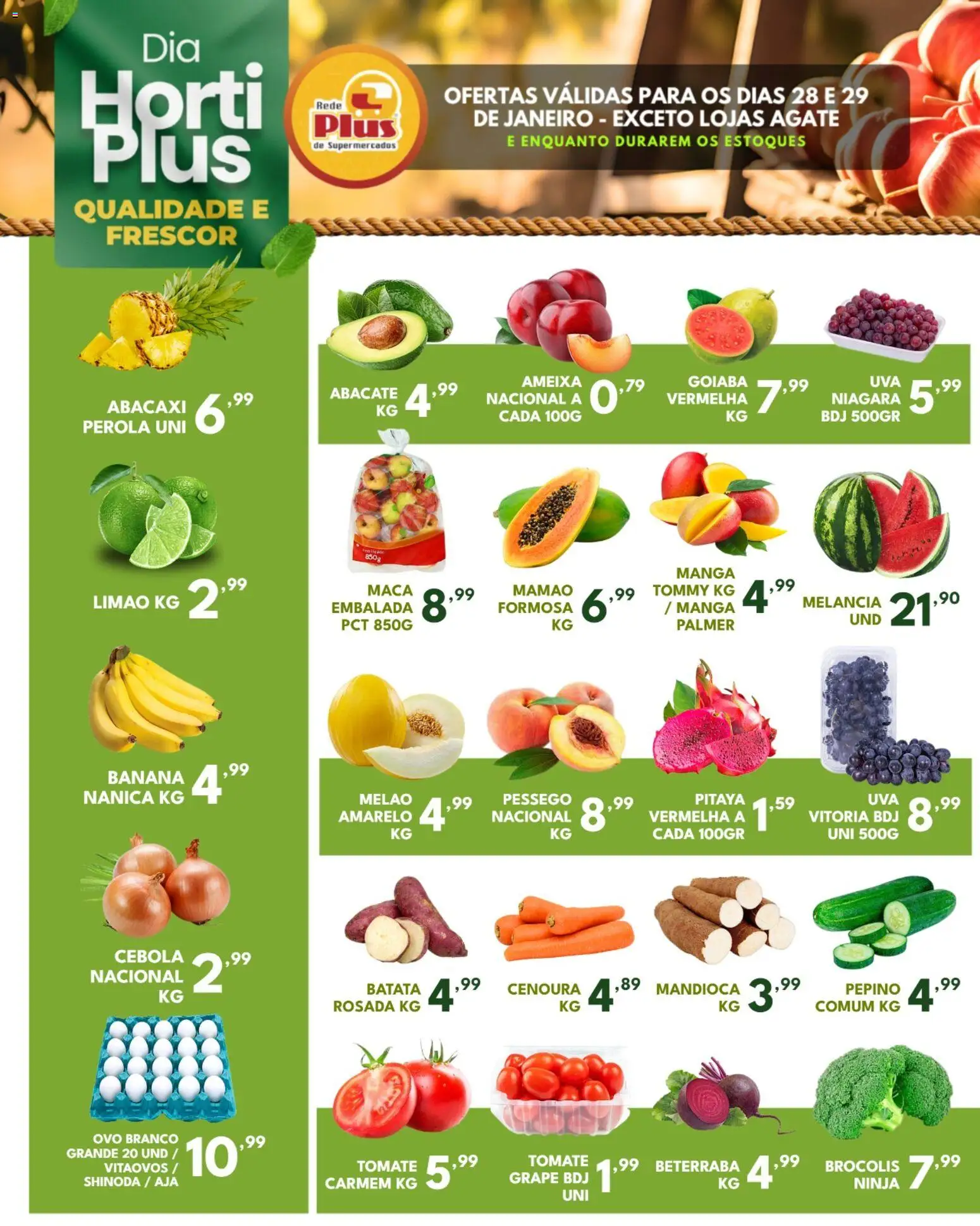 Rede Plus Supermercados Folheto - válido de 28.01.2026 | Página: 1 | Produtos: Pêssego, Beterraba, Cebola, Abacaxi