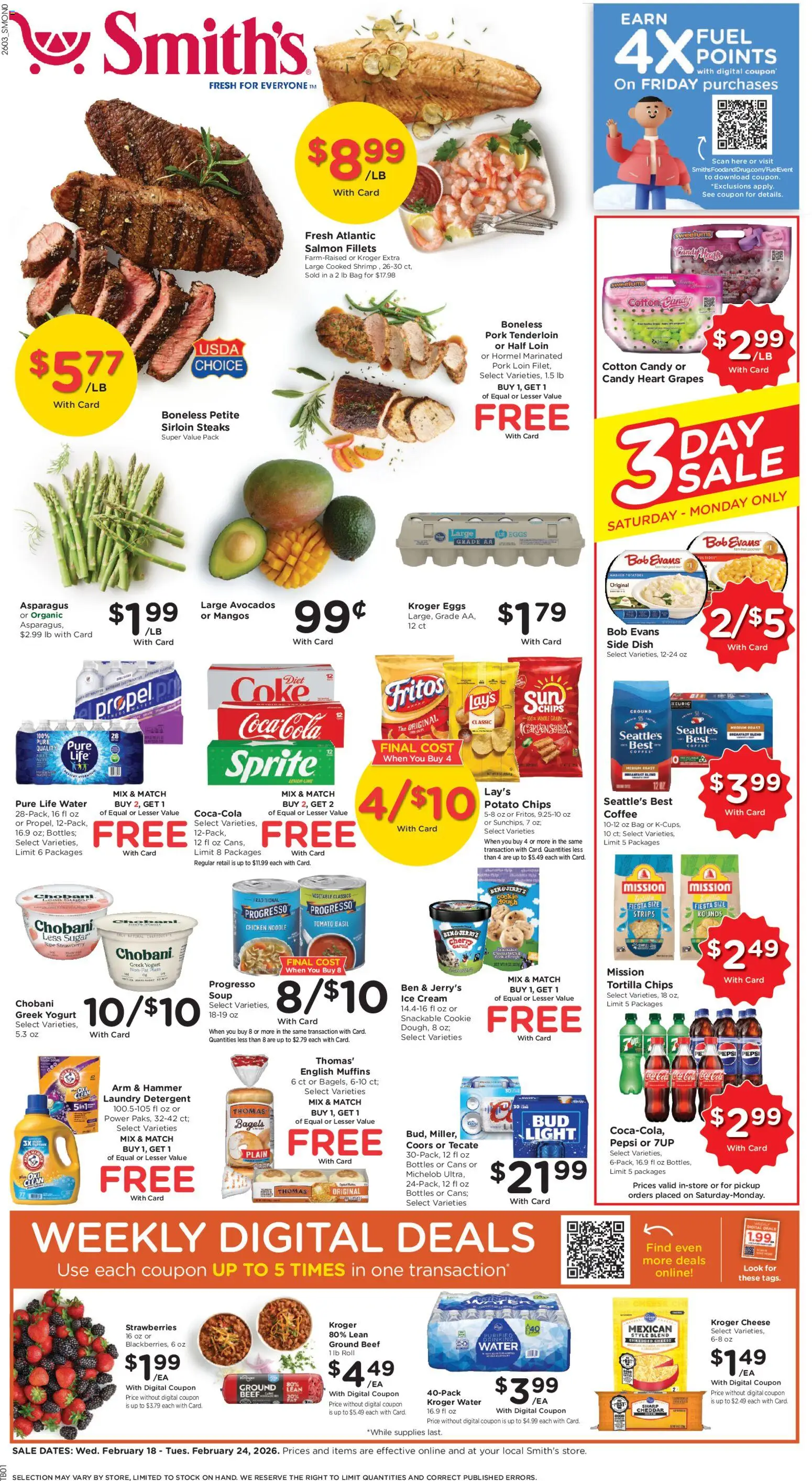 Smith's Weekly Ad - NM - valid from 18.02.2026 | Page: 1 | Products: Cream, Ice cream, Water, Grapes