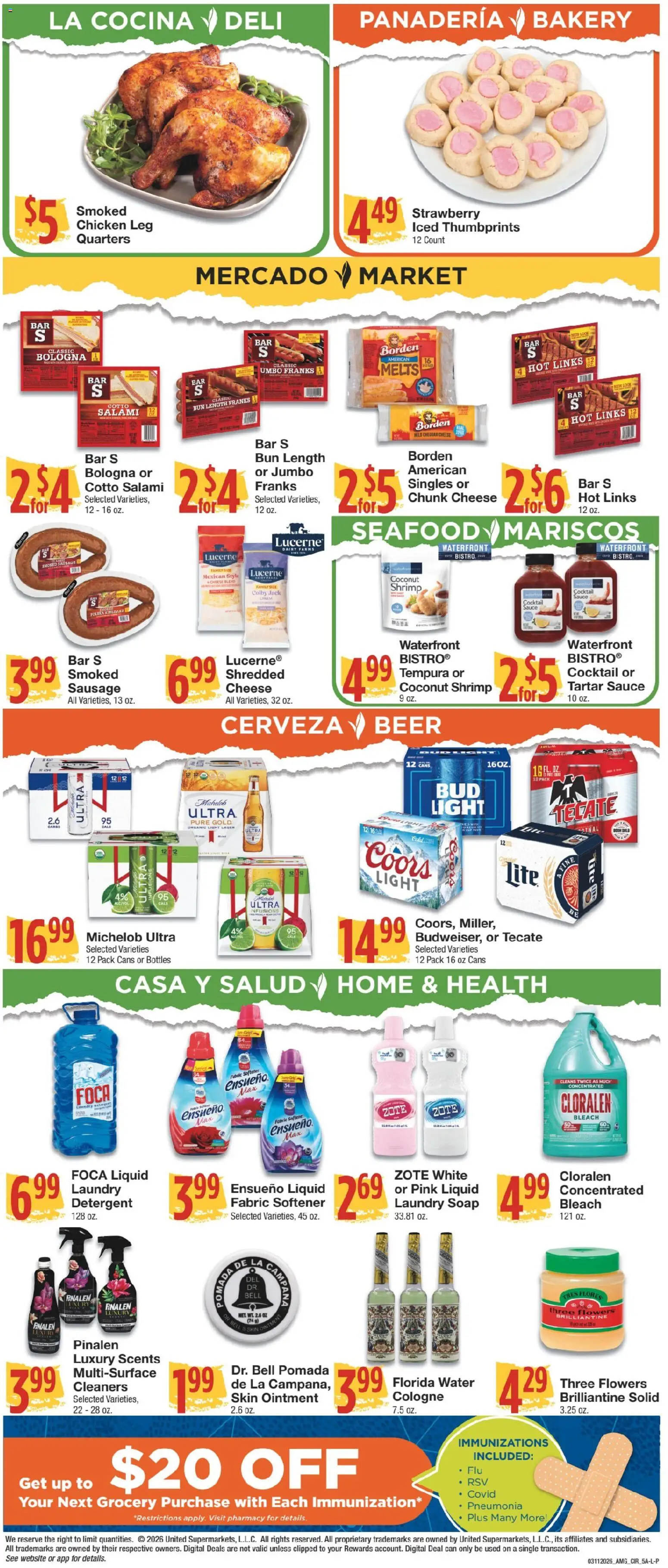 United Supermarkets Ad - valid from 10.03.2026 | Page: 5 | Products: Beer, Fabric softener, Water, Sauce