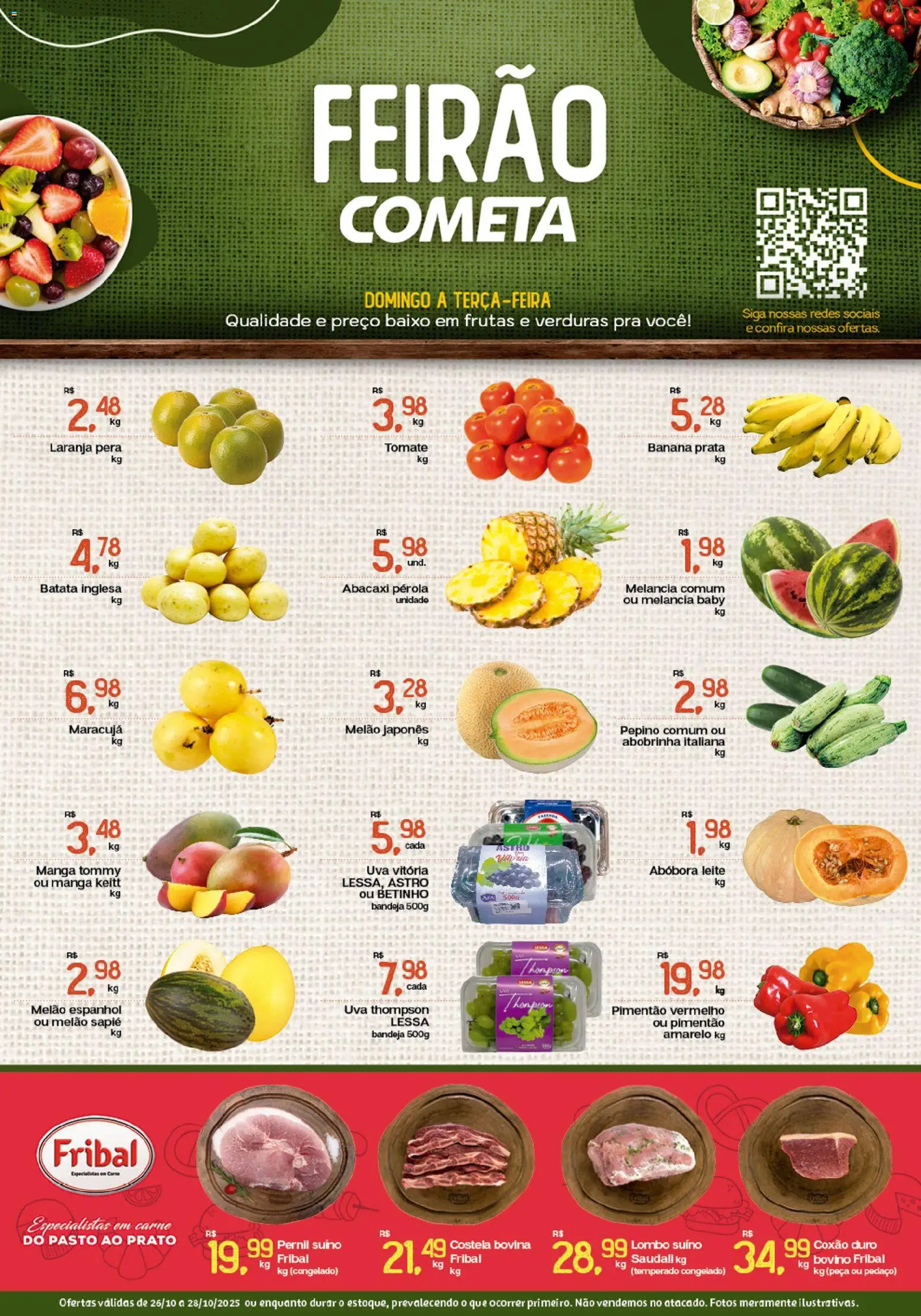 Cometa Supermercados Folheto - válido de 26.10.2025 | Página: 1 | Produtos: Maracujá, Pera, Abóbora, Lombo
