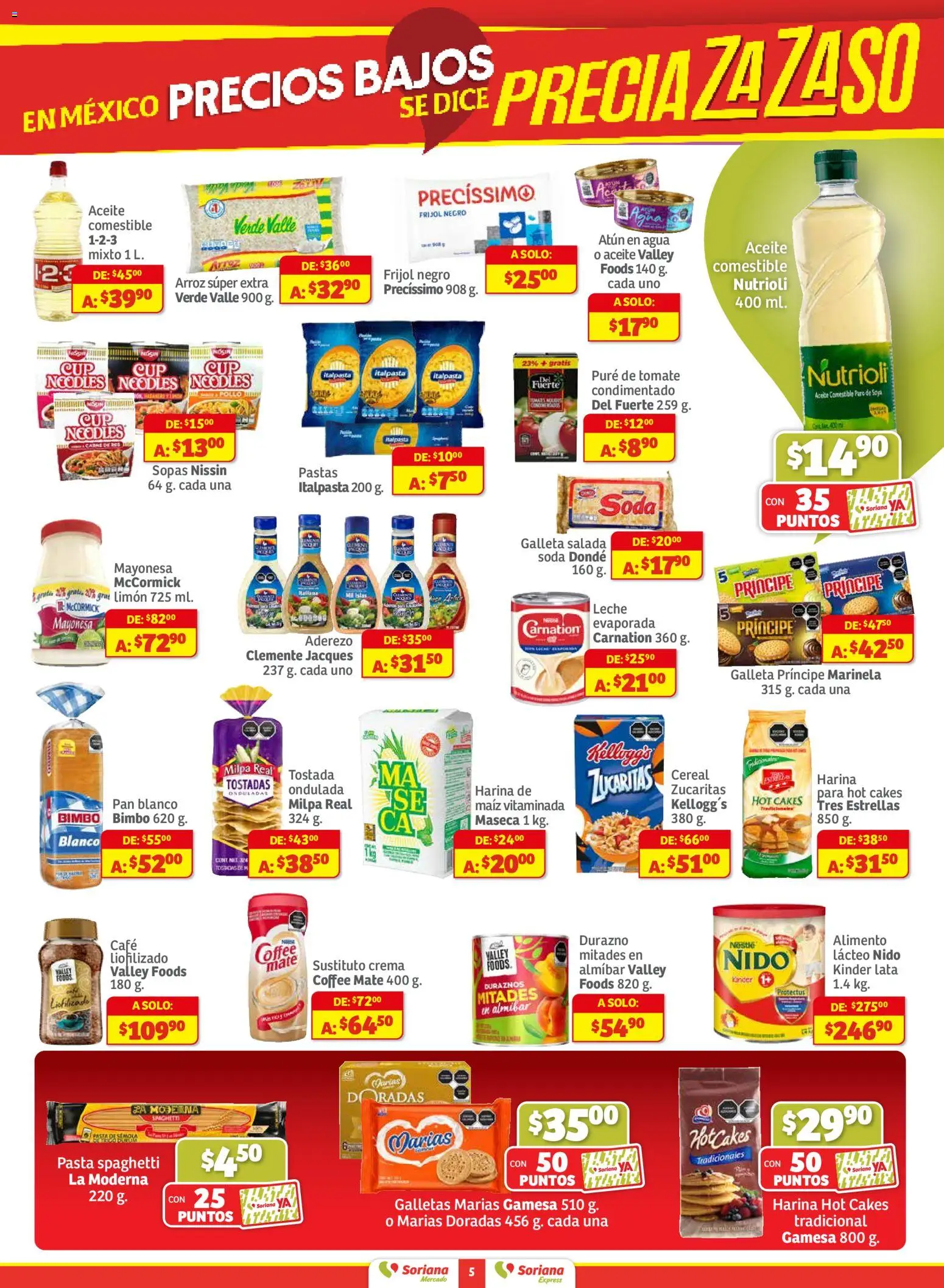 Nuevas ofertas de Soriana válidas en toda la República Mexicana desde el 18.11.2025. ¡Encuentra las mejores ofertas en Soriana - Pesito Valedor Mercado: Camp, Chia, Oax, Q. Roo, Tab, Yuc! | Página: 5 | Productos: Aderezo, Pan, Arroz, Pasta