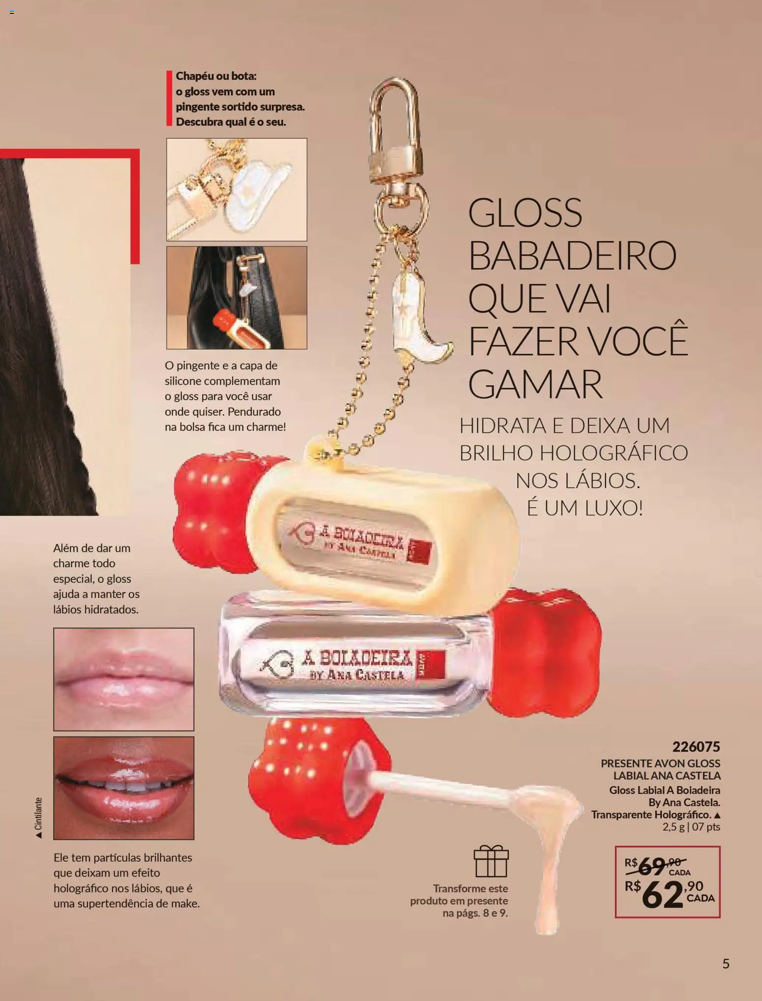 Avon Folheto - válido de 29.10.2025 | Página: 5 | Produtos: Gloss labial, Pingente, Chapéu, Bolsa