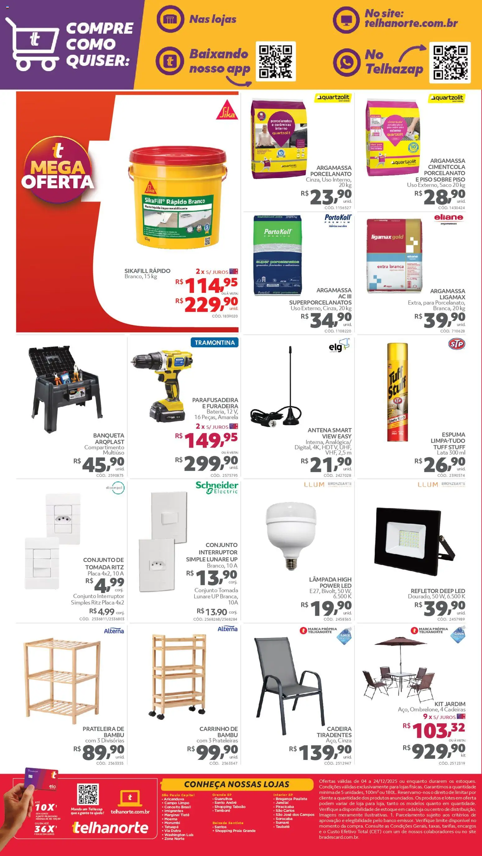 Telhanorte Folheto - válido de 04.12.2025 | Página: 4 | Produtos: Argamassa, Antena, Banco, Carrinho