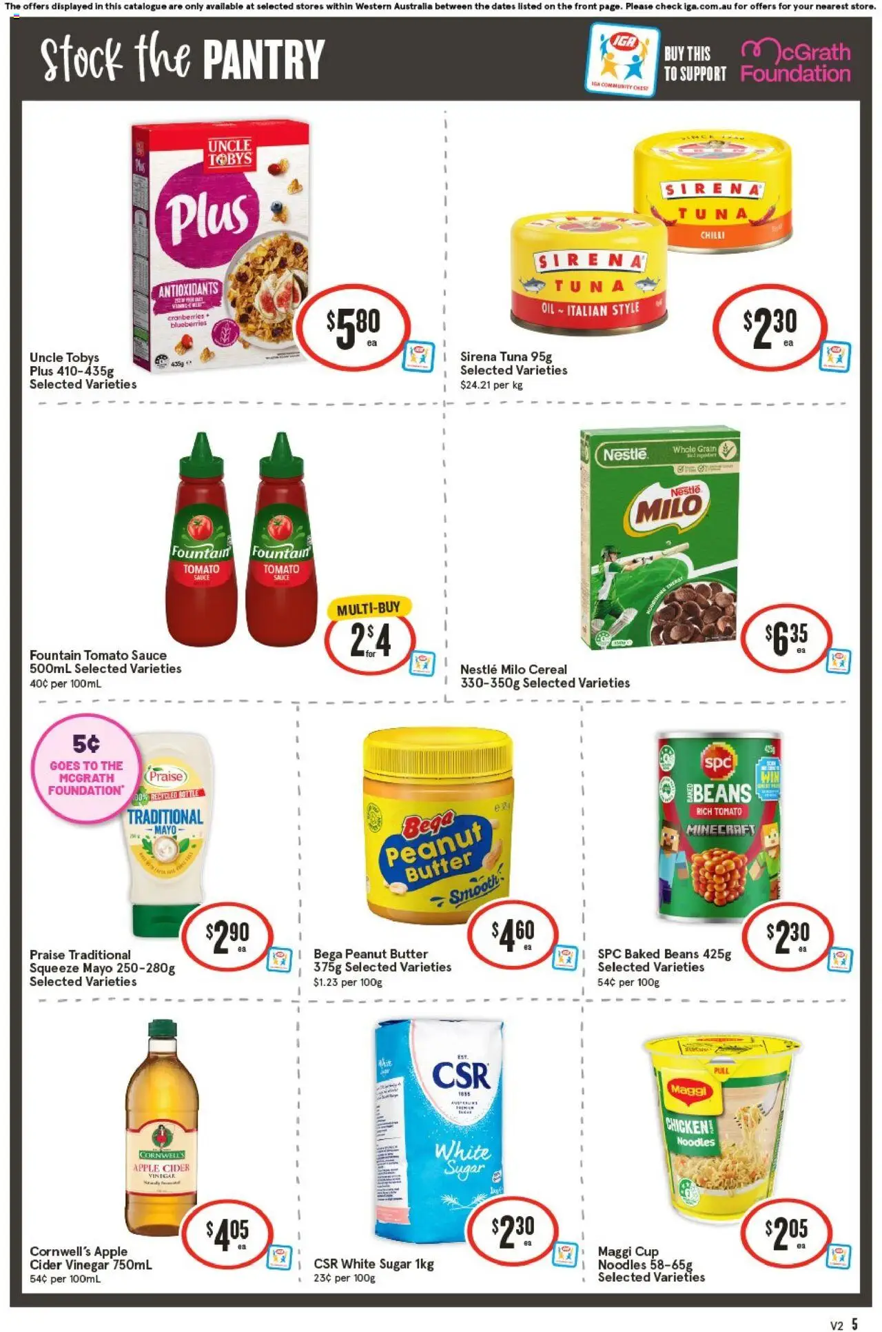 IGA catalogue - valid from 10.09.2025 | Page: 5 | Products: Noodles, Sugar, Fountain, Tuna