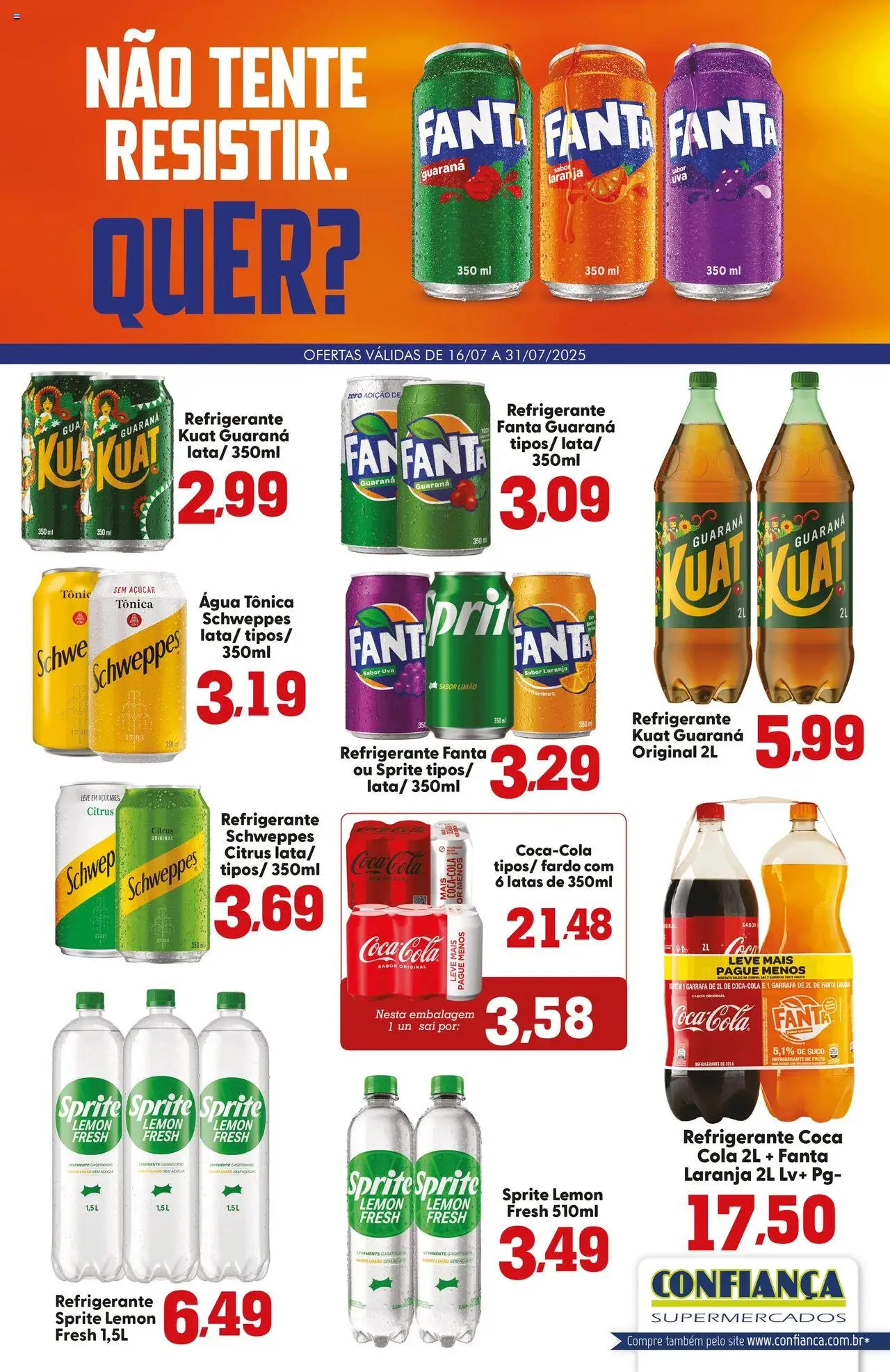 Confiança Folheto - válido de 16.07.2025 | Página: 1 | Produtos: Guaraná, Suco, Açúcar, Vitamina c