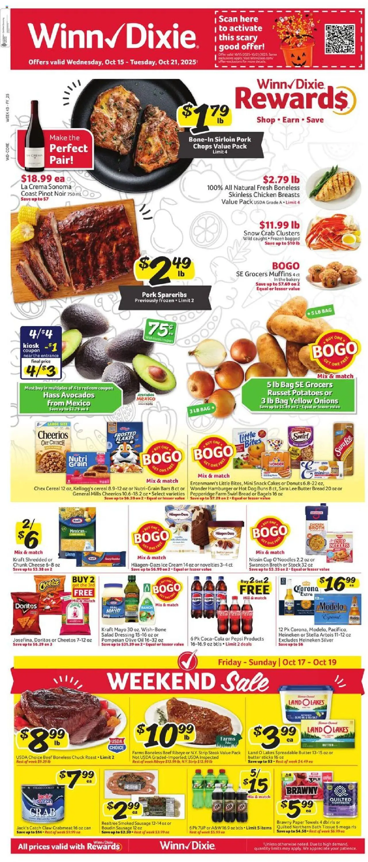 Winn Dixie Weekly Ad - valid from 15.10.2025 | Page: 1 | Products: Bakery, Cheese, Beef, Cream