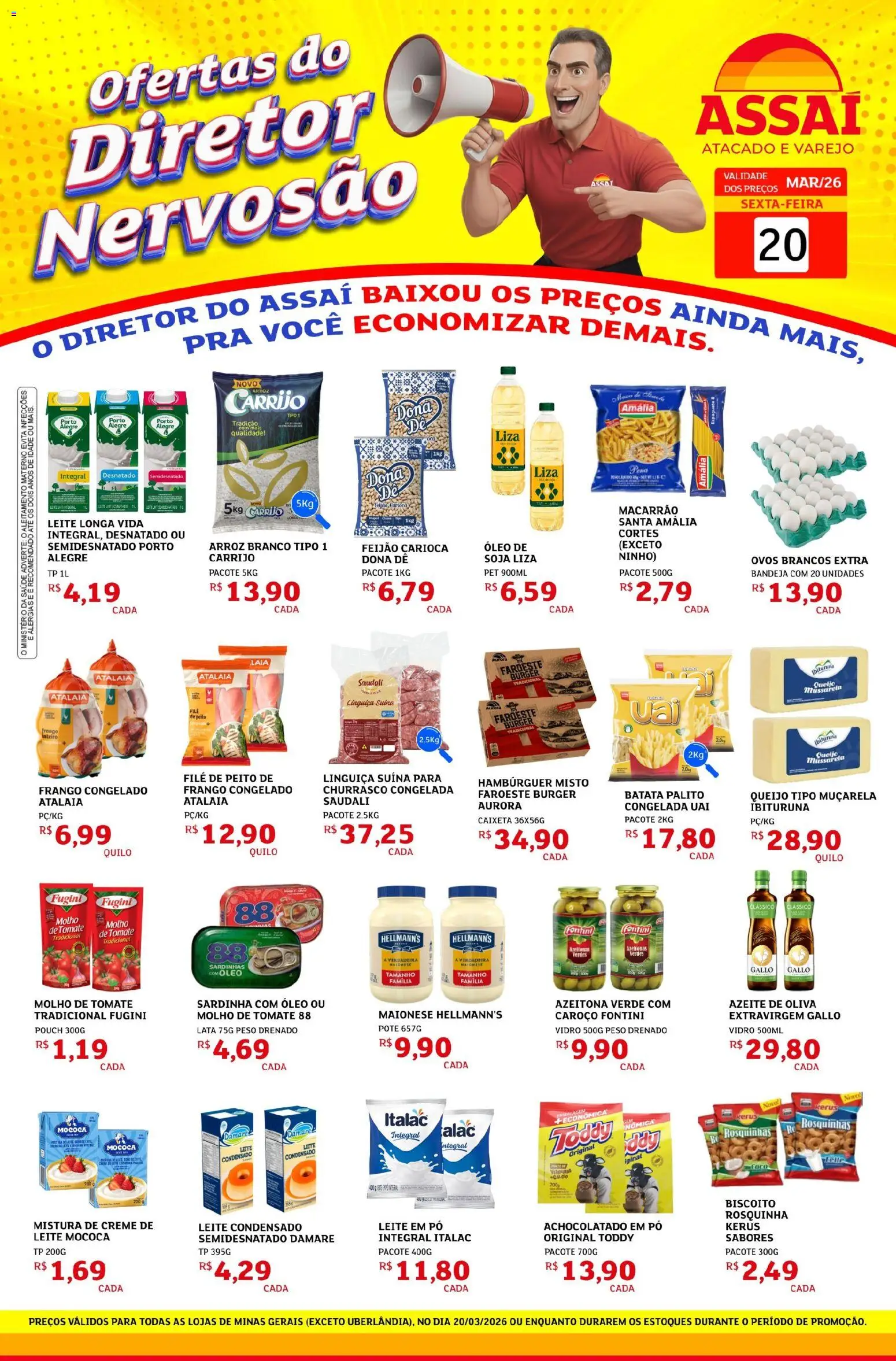 Assaí Atacadista Folheto - válido de 20.03.2026 | Página: 1 | Produtos: Feijão, Achocolatado, Queijo, Batata