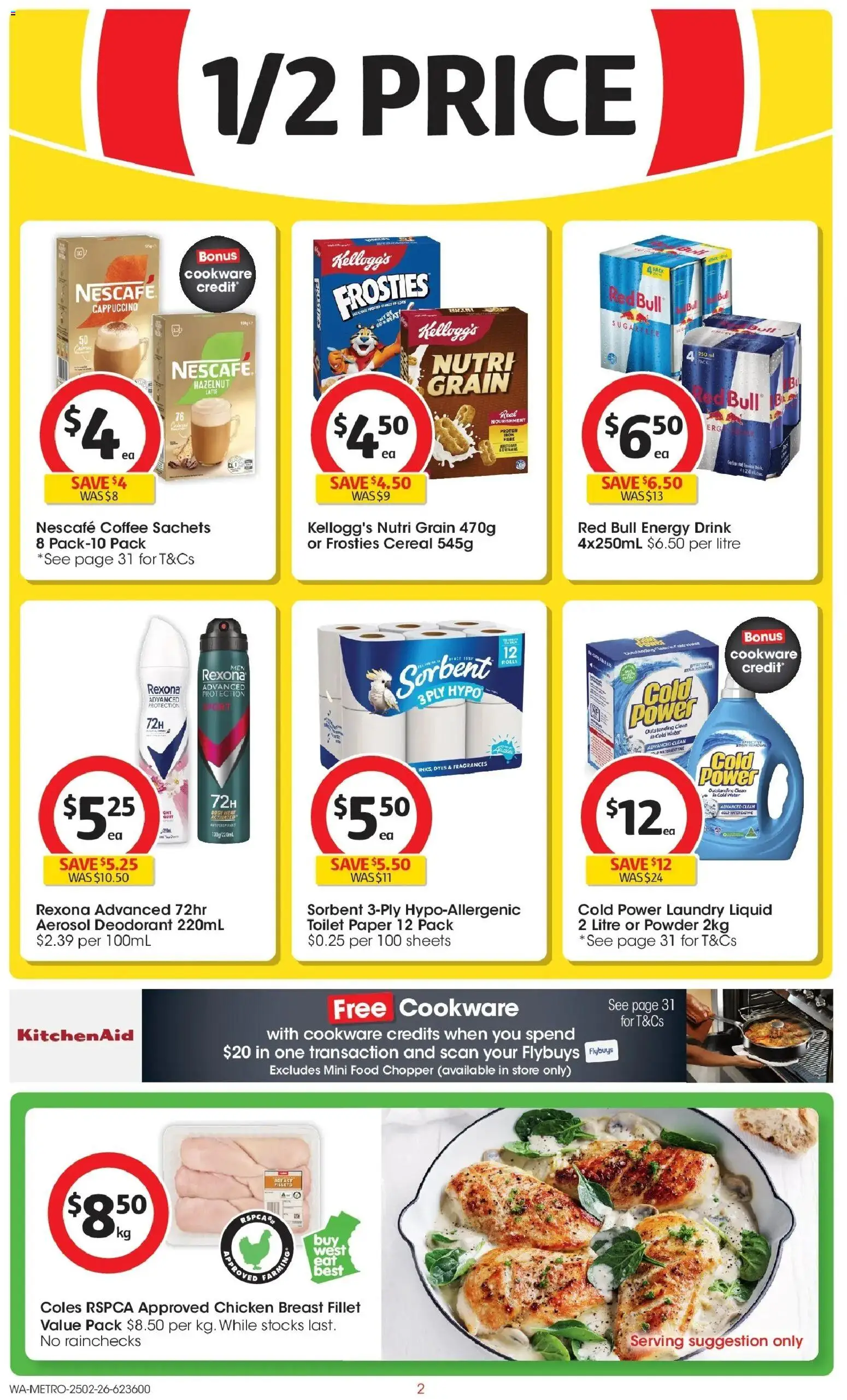 Coles catalogue - valid from 25.02.2026 | Page: 2 | Products: Powder, Deodorant, Toilet paper, Water