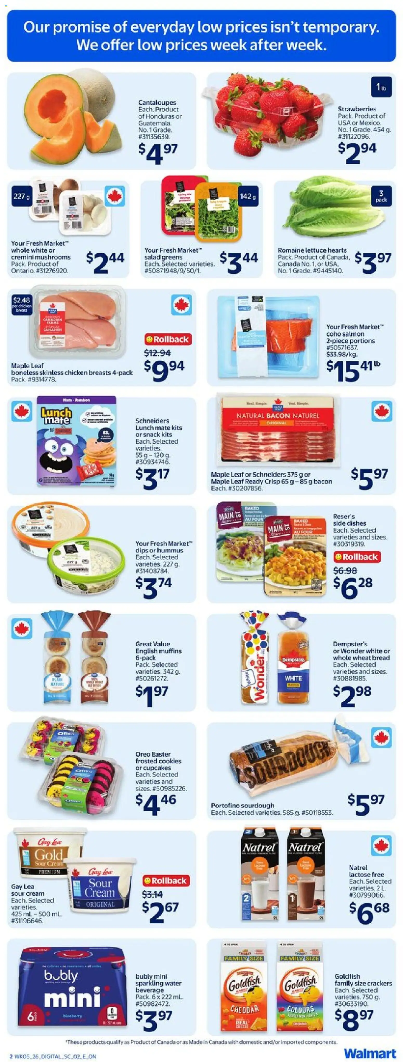Walmart flyer valid from 05.03.2026 | Page: 3 | Products: Sour cream, Cookies, Chicken breasts, Bread