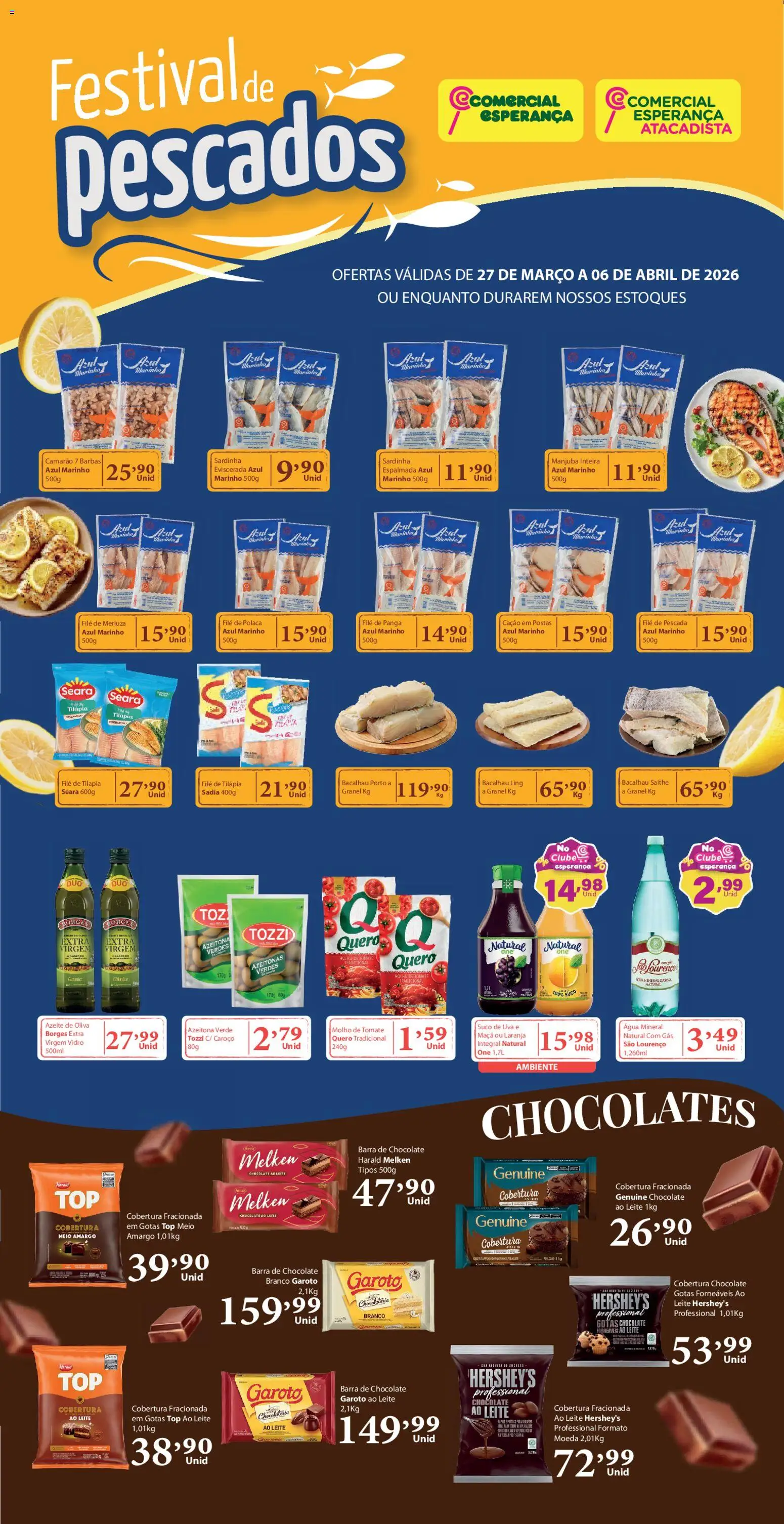 Comercial Esperança Folheto - válido de 27.03.2026 | Página: 1 | Produtos: Bacalhau, Leite, Camarão, Suco