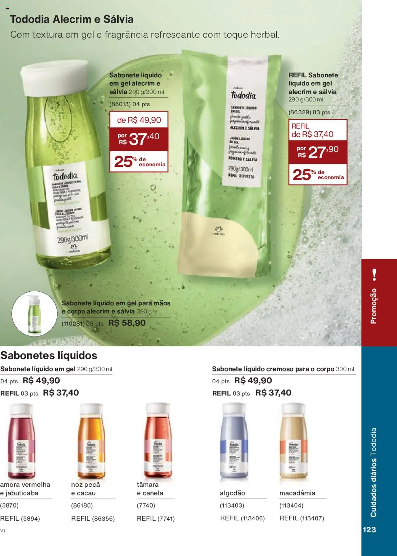 Natura Folheto - válido de 18.08.2025 | Página: 123 | Produtos: Sabonete, Algodão, Canela, Sabonete líquido