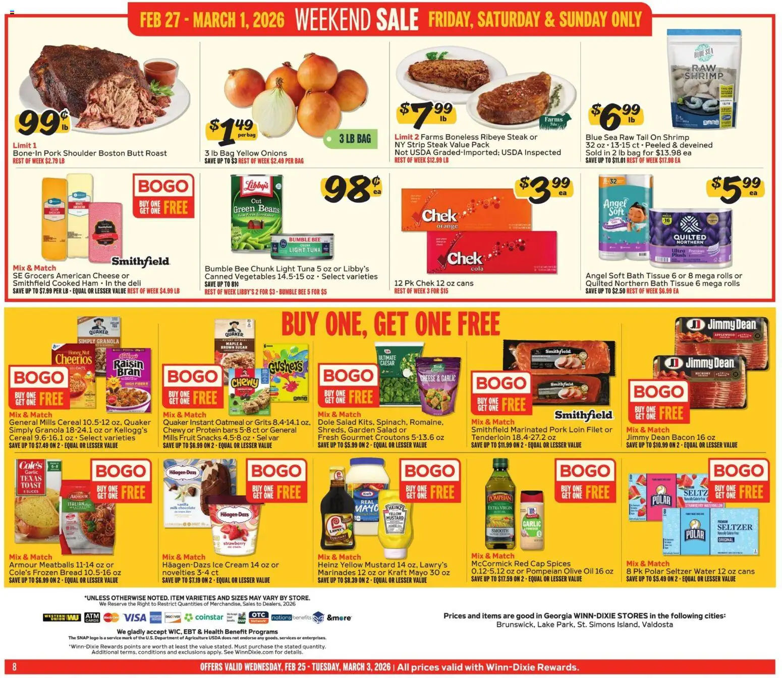 Winn Dixie Weekly Circular - GA - valid from 25.02.2026 | Page: 8 | Products: Ham, Cream, Spices, Bag