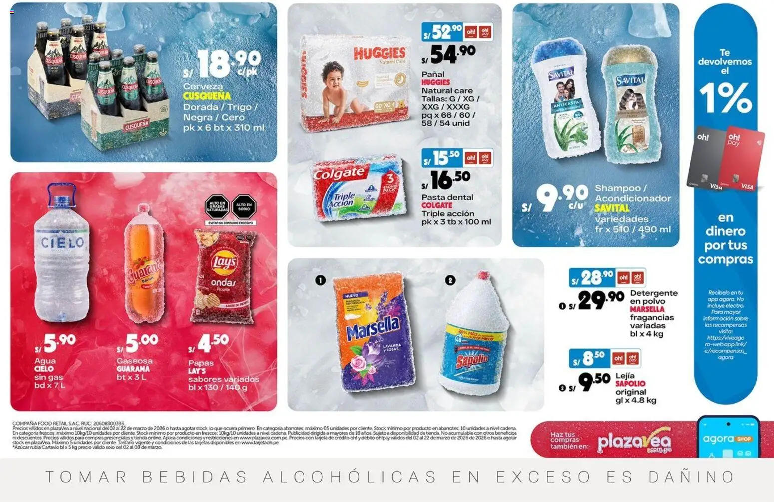 Catálogo Plaza Vea válido desde 02.03.2026 | Página: 2 | Productos: Acondicionador, Pasta dental, Cerveza, Pasta