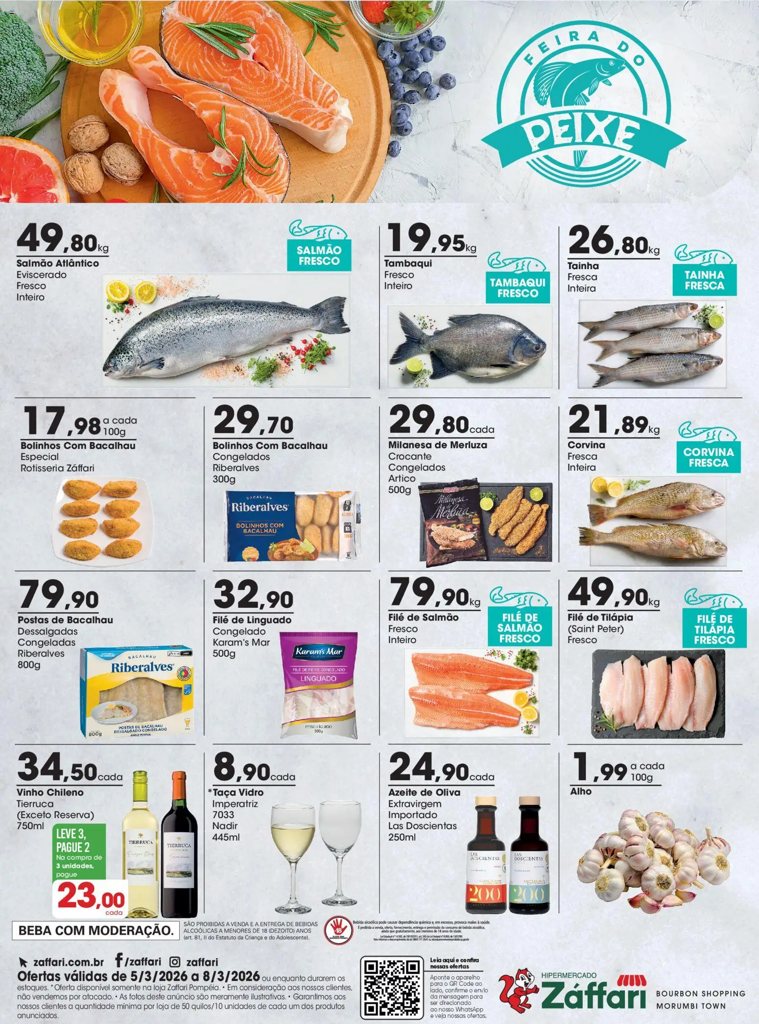 Zaffari Folheto - válido de 05.03.2026 | Página: 1 | Produtos: Alho, Bacalhau, Tilápia, Peixe