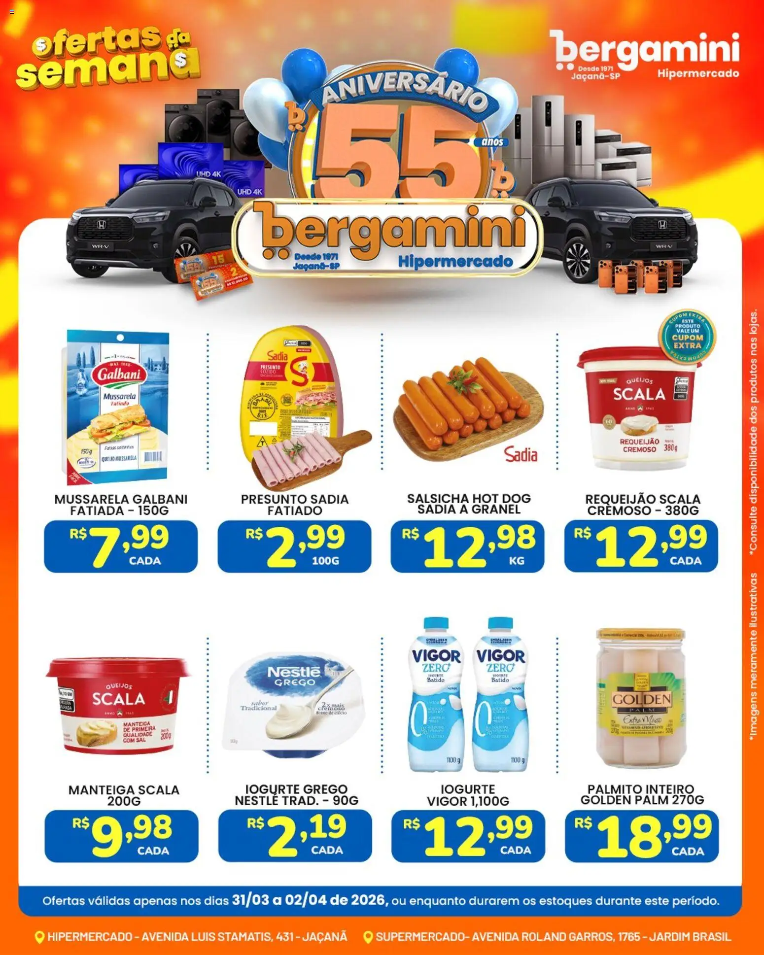 Supermercado Bergamini Folheto - válido de 31.03.2026 | Página: 6 | Produtos: Presunto, Sal, Requeijão, Mussarela