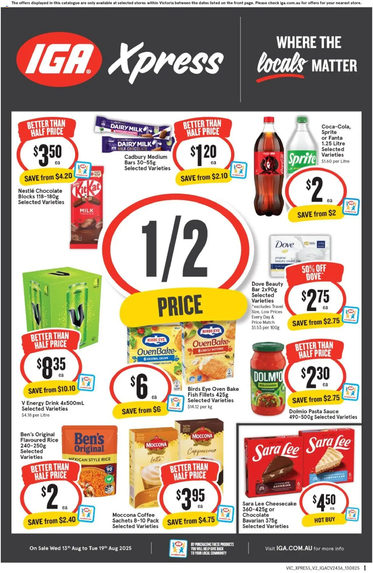 IGA catalogue - valid from 13.08.2025 | Page: 1 | Products: Chocolate, Pasta, Cream, Sauce
