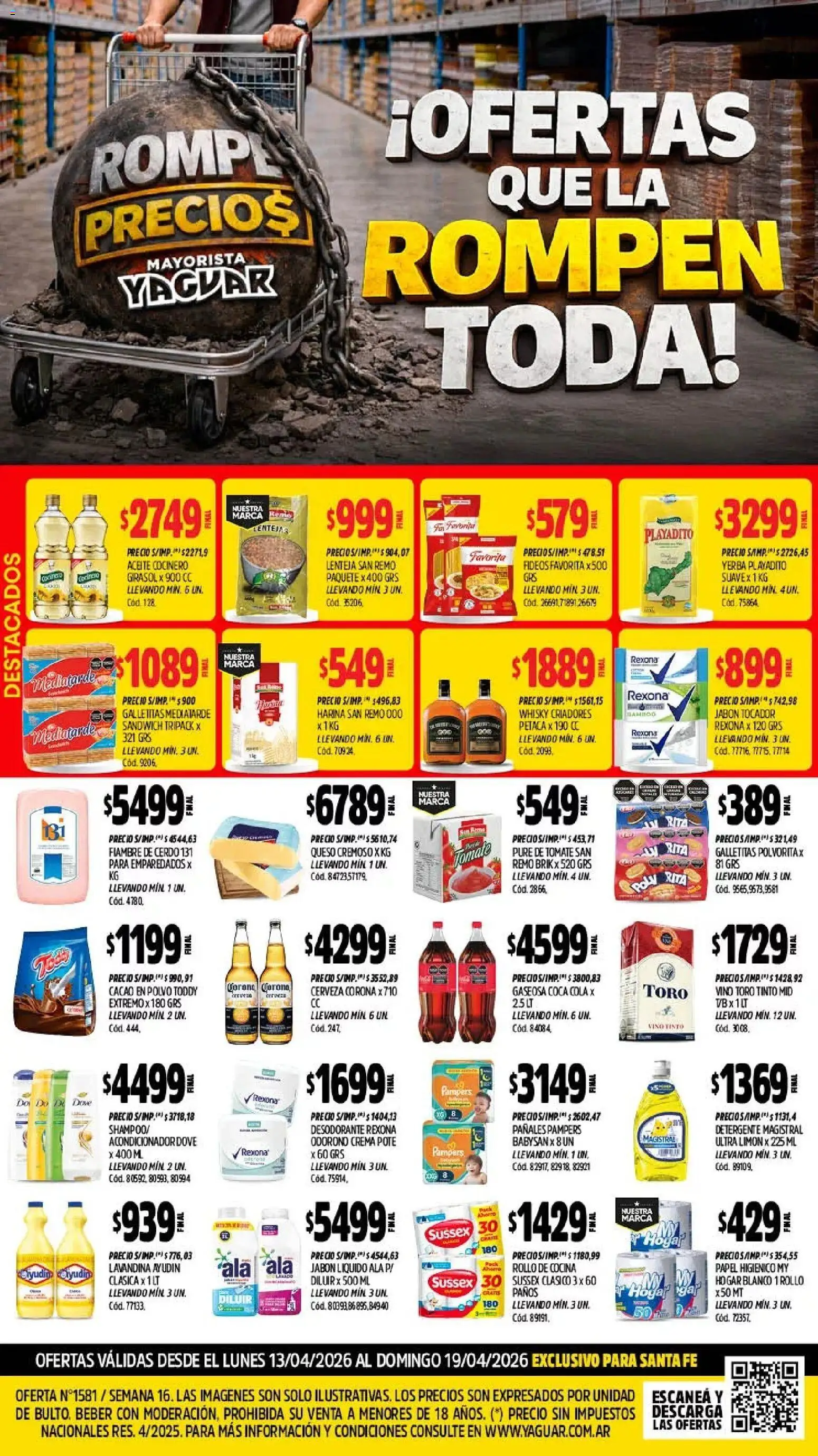 Yaguar - Oferta Semanal Santa Fé │ válido desde el 13.04.2026 | Página: 1 | Productos: Harina, Gaseosa, Vino, Pañales