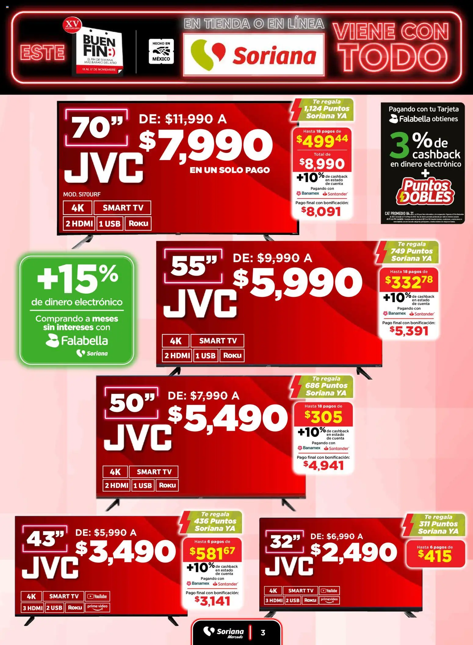 Nuevas ofertas de Soriana válidas en toda la República Mexicana desde el 13.11.2025. ¡Encuentra las mejores ofertas en Soriana - Buen Fin Mercado Frontera! | Página: 3 | Productos: Usb, Té, Video