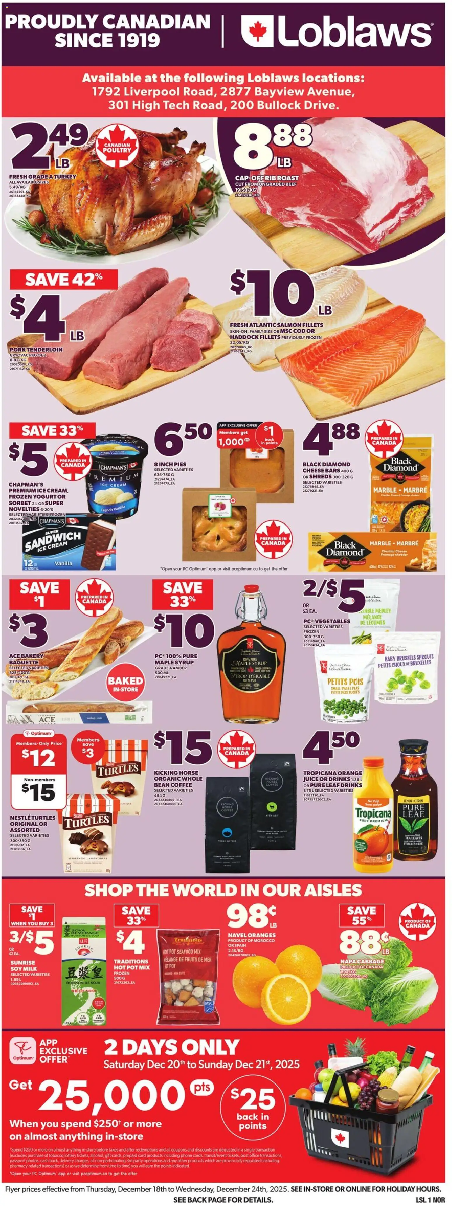 Loblaws flyer valid from 18.12.2025 | Page: 3 | Products: Beef, Cream, Juice, Pork