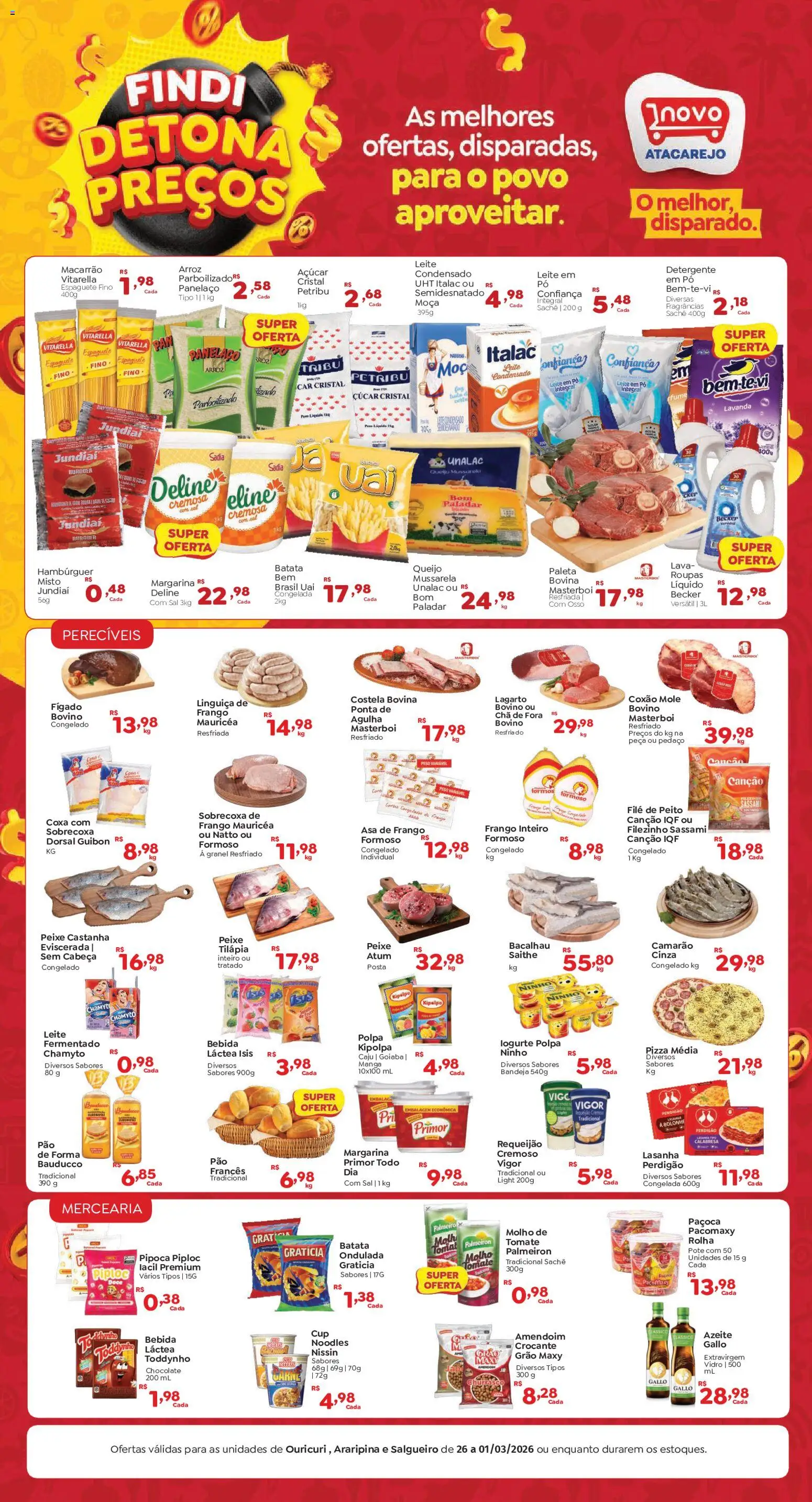 Novo Atacarejo Folheto - válido de 26.02.2026 | Página: 1 | Produtos: Pó, Pizza, Peixe, Bebida