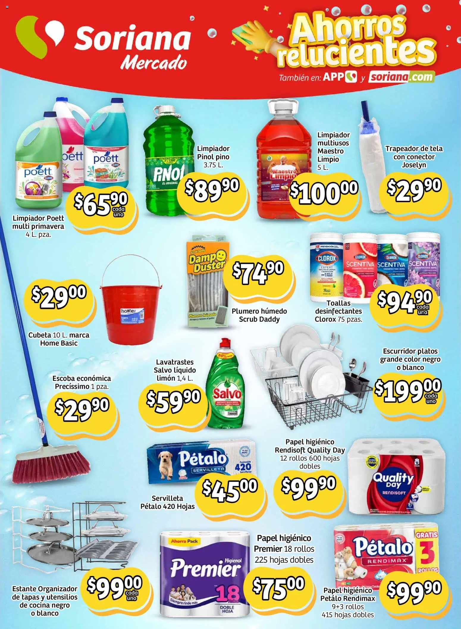 Nuevas ofertas de Soriana válidas en toda la República Mexicana desde el 02.01.2026. ¡Encuentra las mejores ofertas en Soriana - Ahorros relucientes Mercado Nacional! | Página: 10 | Productos: Limpiador, Conector, Trapeador, Organizador