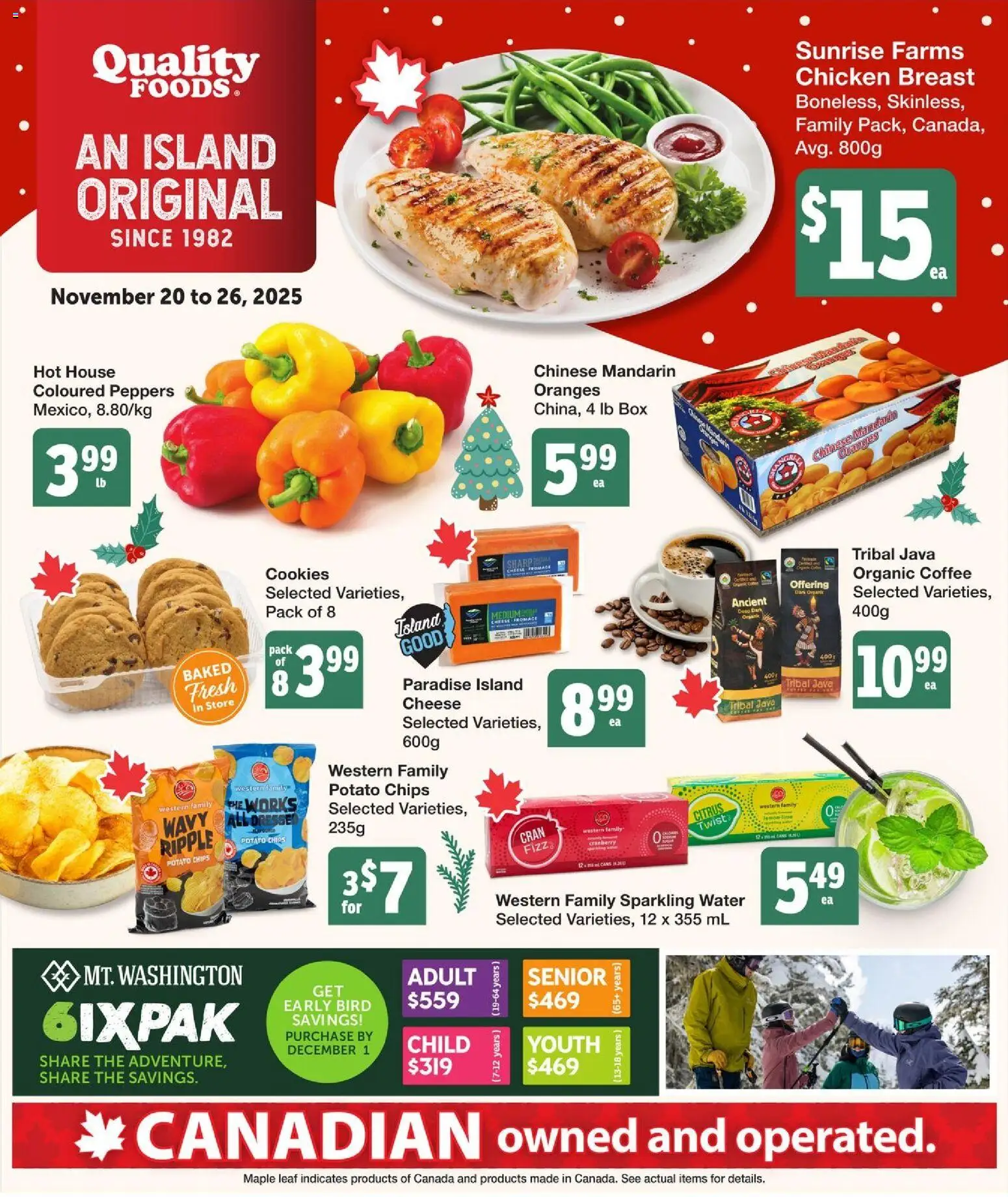 Quality Foods flyer valid from 20.11.2025 | Page: 1 | Products: Chips, Box, Cheese, Coffee