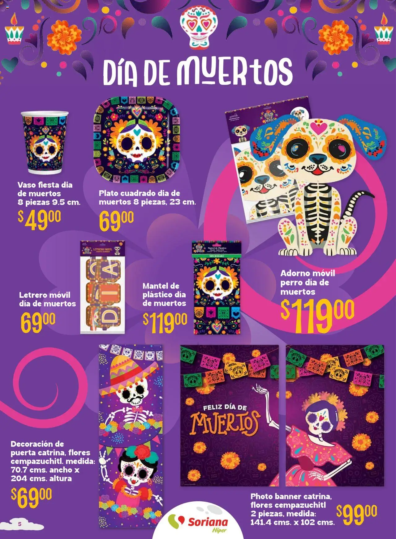 Nuevas ofertas de Soriana válidas en toda la República Mexicana desde el 25.09.2025. ¡Encuentra las mejores ofertas en Soriana - Halloween y Día de Muertos Híper Nacional! | Página: 5 | Productos: Mantel, Movil