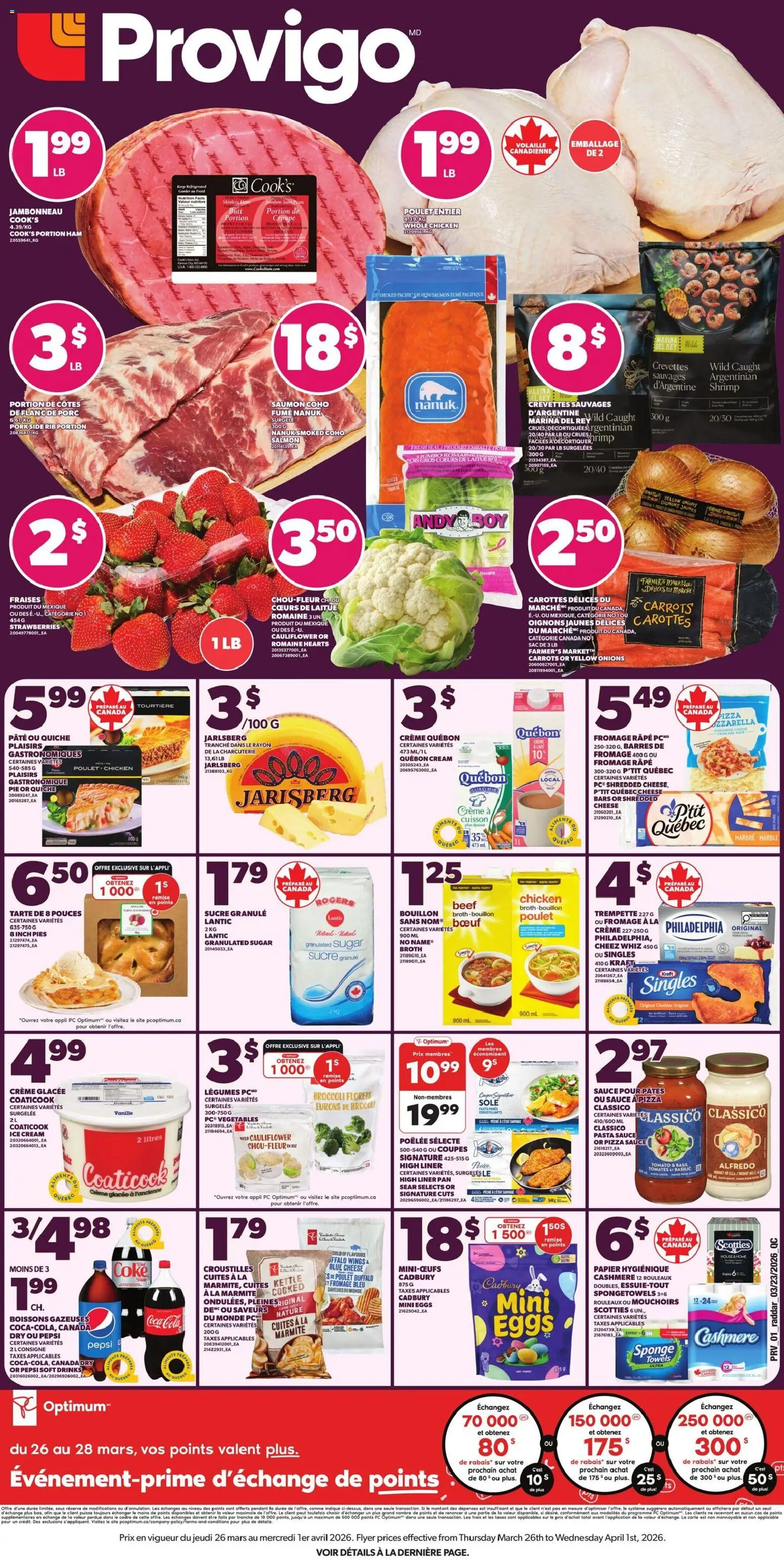 Provigo flyer valid from 26.03.2026 | Page: 1 | Products: Beef, Nuts, Cheese, Eggs