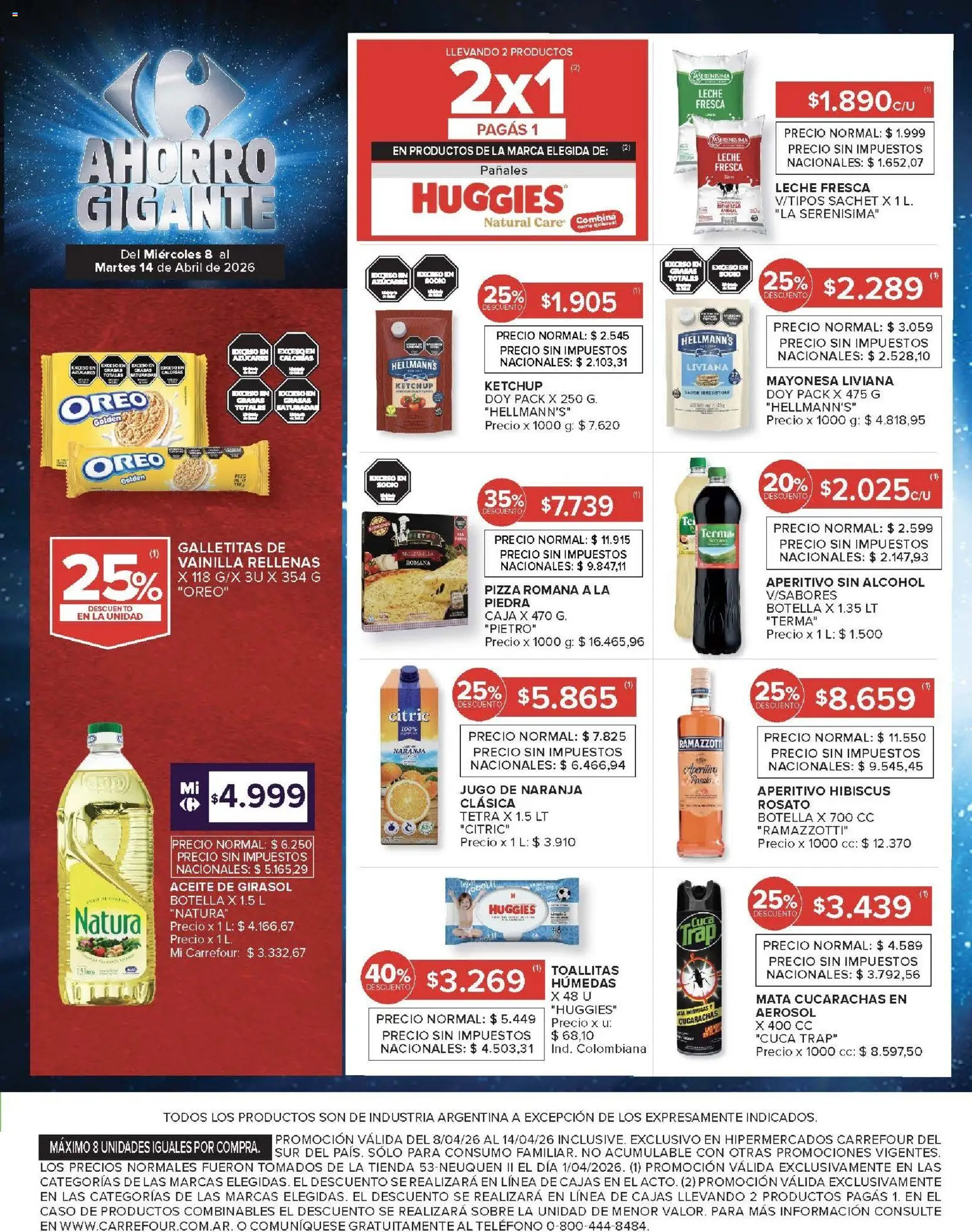 Carrefour ofertas │ válido desde el 08.04.2026 | Página: 11 | Productos: Teléfono, Leche, Pizza, Pañales
