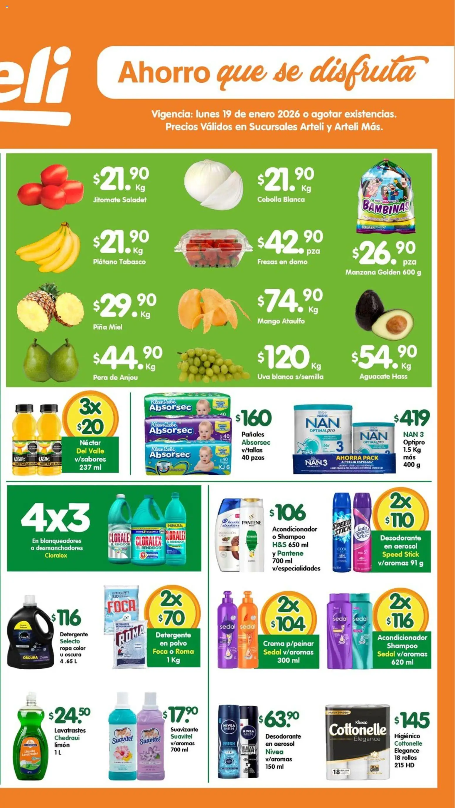 Nuevas ofertas de Arteli válidas en toda la República Mexicana desde el 19.01.2026. ¡Encuentra las mejores ofertas en Arteli folleto Valles! | Página: 2 | Productos: Plátano, Mango, Pañales, Polvo