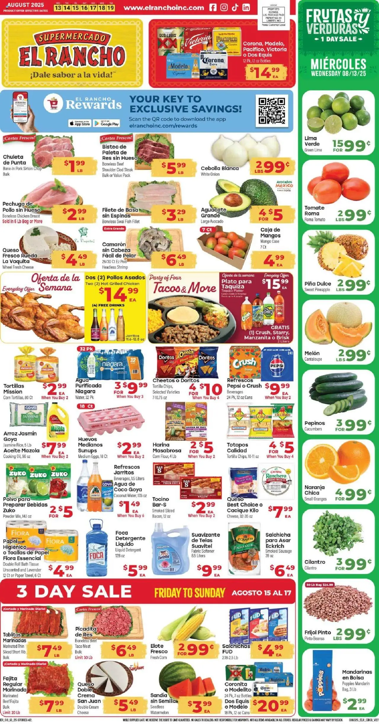 El Rancho - Weekly Ad - valid from 13.08.2025 | Page: 1 | Products: Cheese, Oranges, Cream, Bag