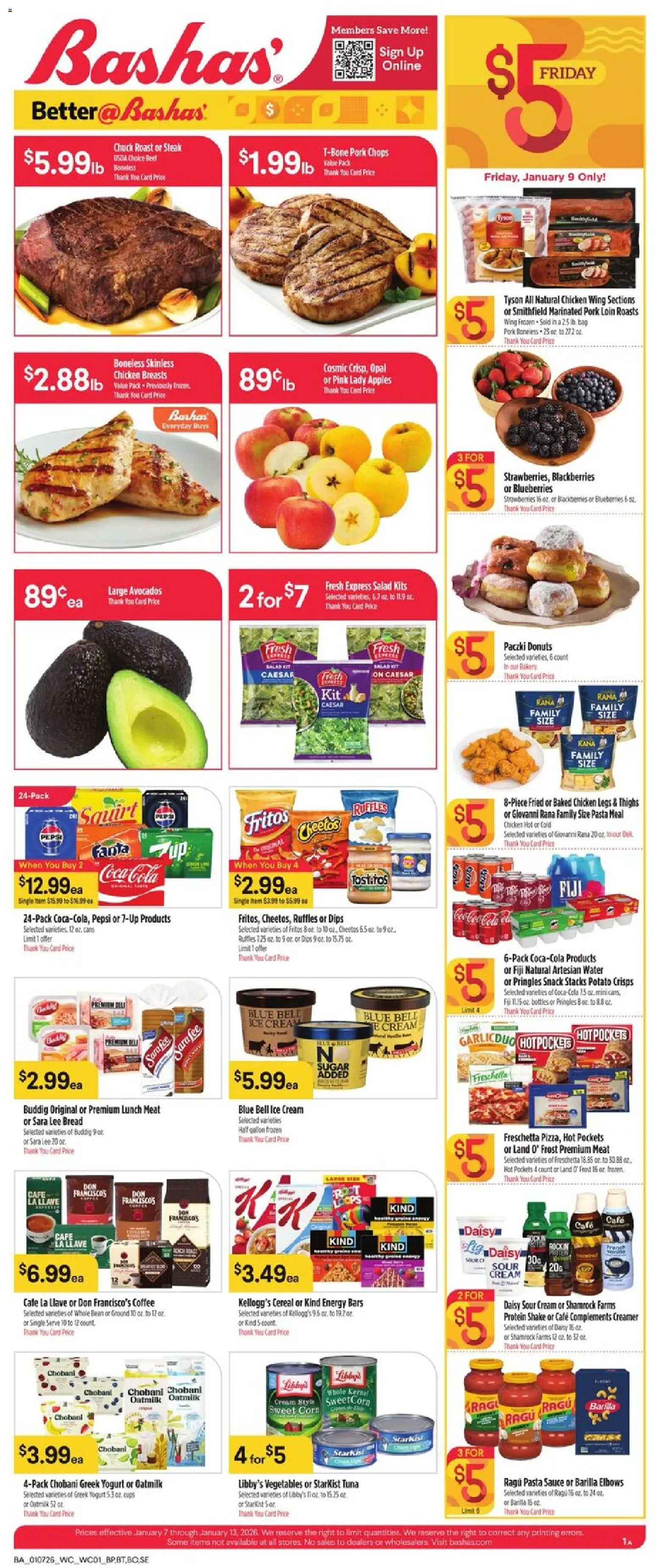 Basha's Weekly Ad - valid from 07.01.2026 | Page: 1 | Products: Sour cream, Strawberries, Cream, Bag