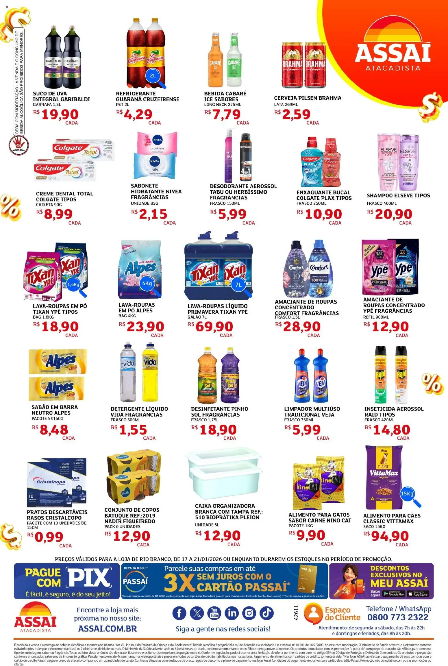 Assaí Atacadista Folheto - válido de 17.01.2026 | Página: 4 | Produtos: Detergente, Suco, Creme, Telefone