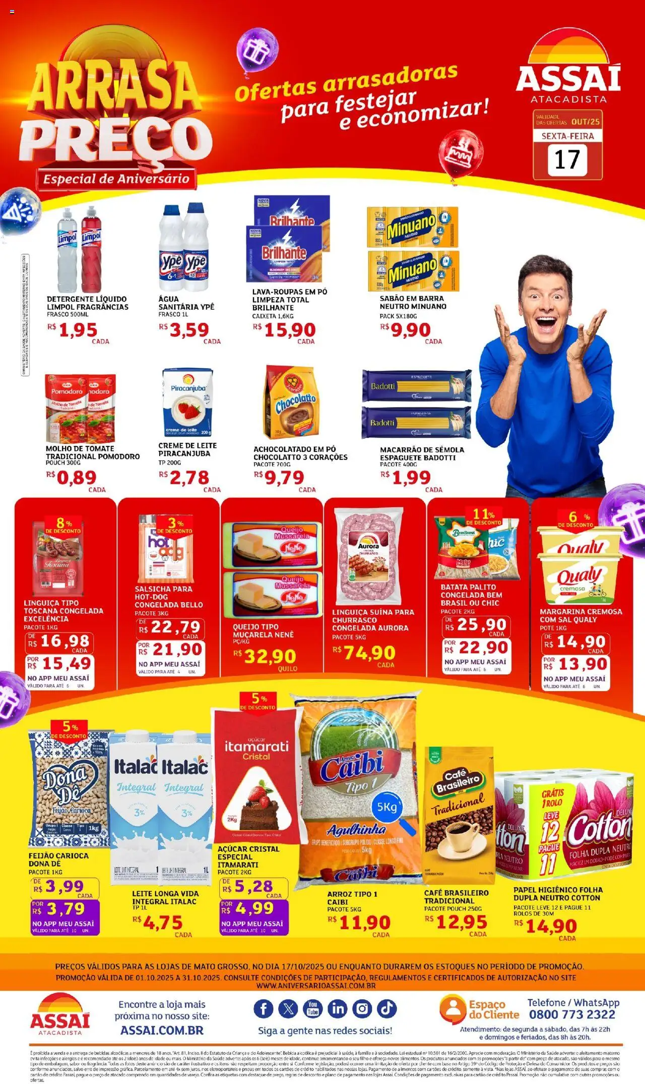 Assaí Atacadista Folheto - válido de 17.10.2025 | Página: 1 | Produtos: Sabão, Linguiça, Macarrão, Margarina