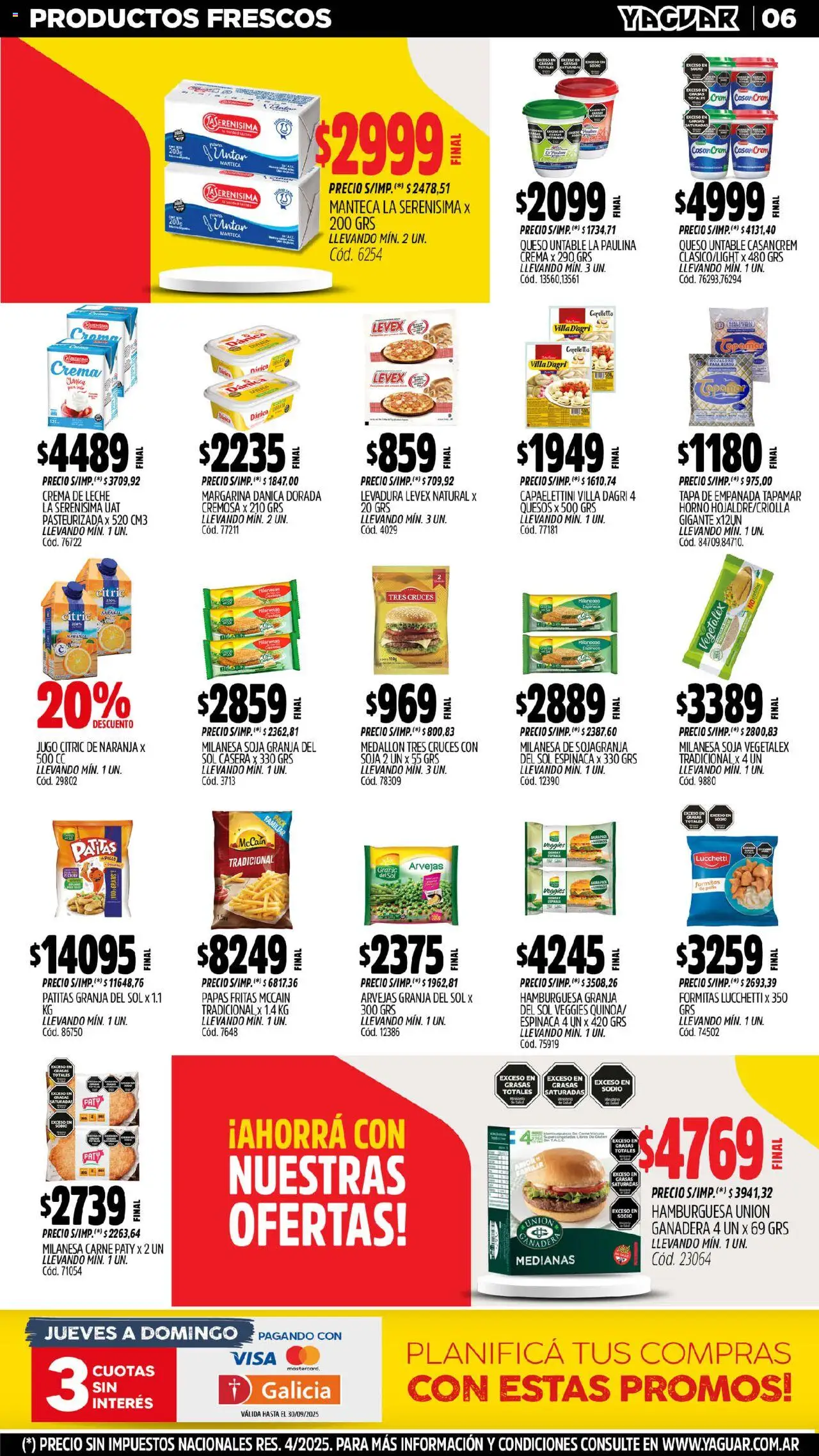 Yaguar - Mar del Plata │ válido desde el 15.09.2025 | Página: 6 | Productos: Horno, Crema de leche, Manteca, Margarina
