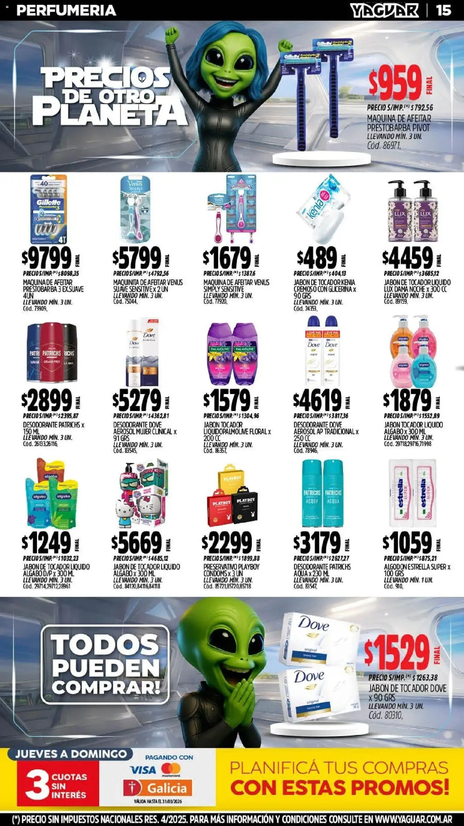 Yaguar - Oferta Semanal Misiones │ válido desde el 09.03.2026 | Página: 15 | Productos: Algodón, Maquina de afeitar, Jabón, Desodorante