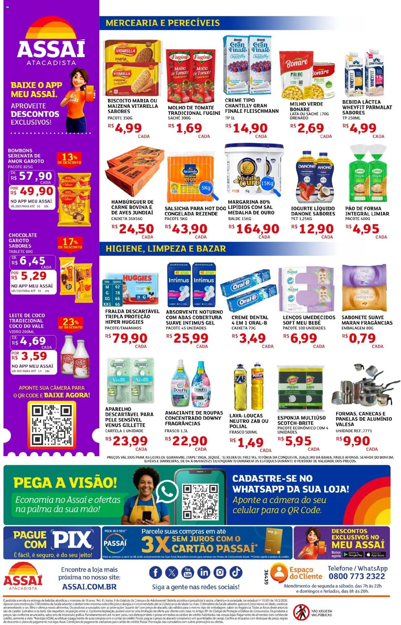 Assaí Atacadista Folheto - válido de 04.08.2025 | Página: 2 | Produtos: Biscoito, Leite, Carne, Sabonete