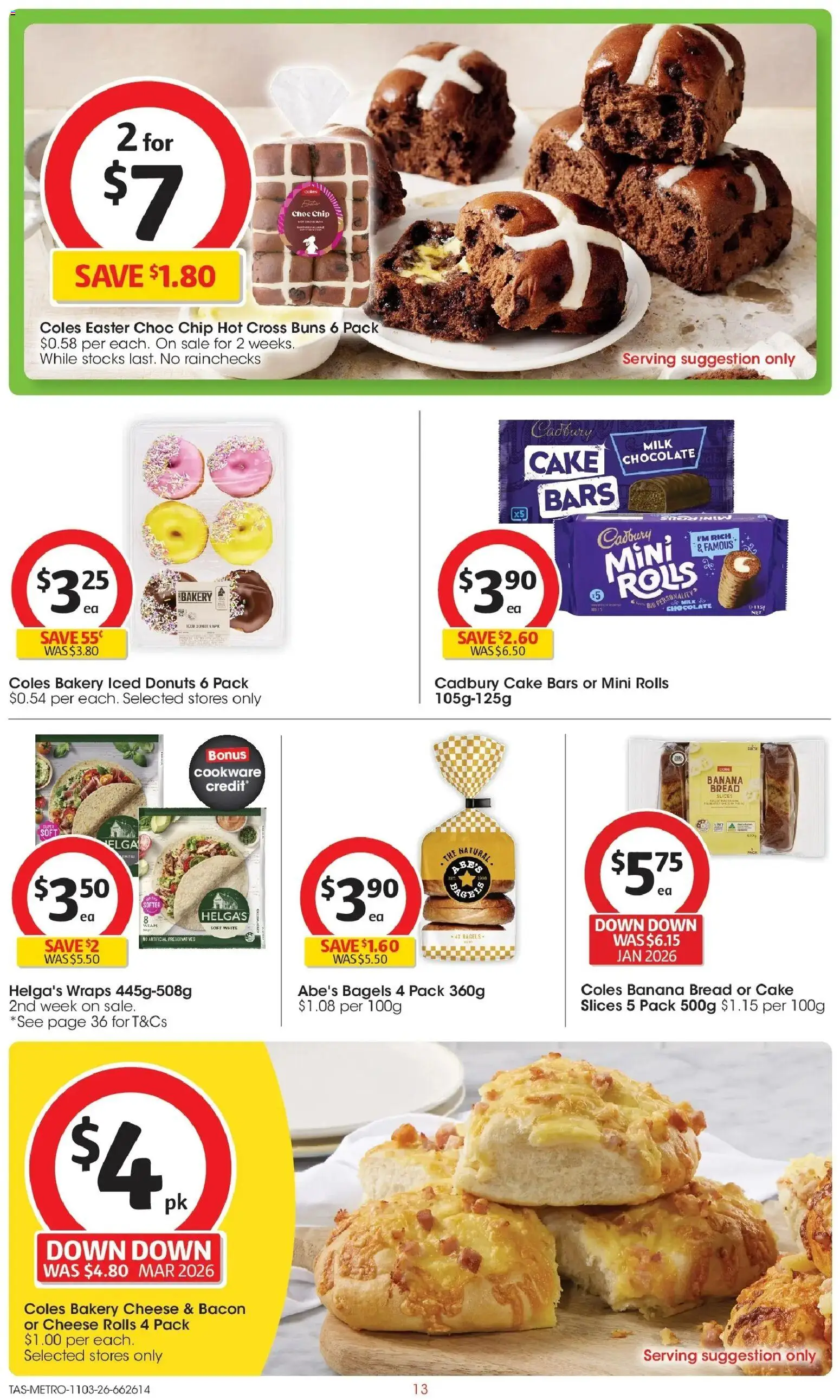 Coles catalogue - valid from 11.03.2026 | Page: 13 | Products: Bacon, Cheese, Donuts, Bread