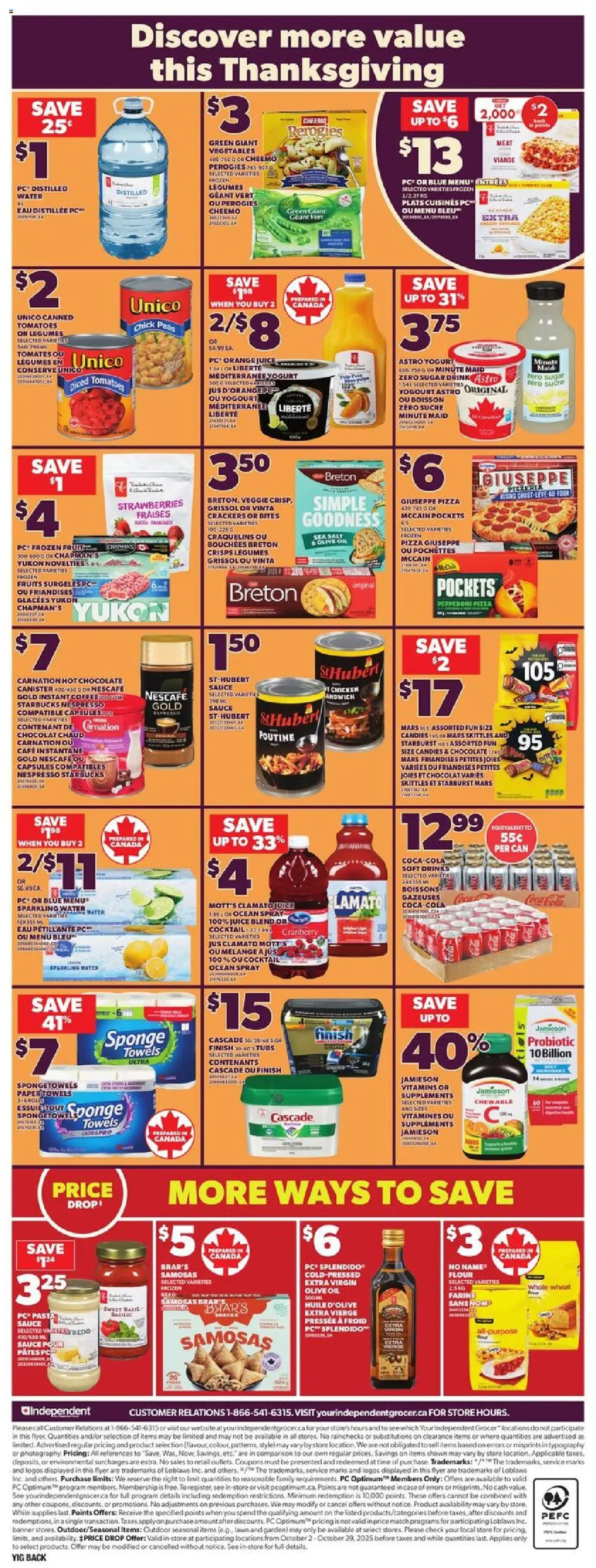 Independent Grocer flyer valid from 09.10.2025 | Page: 4 | Products: Case, Oil, Juice, Tomatoes
