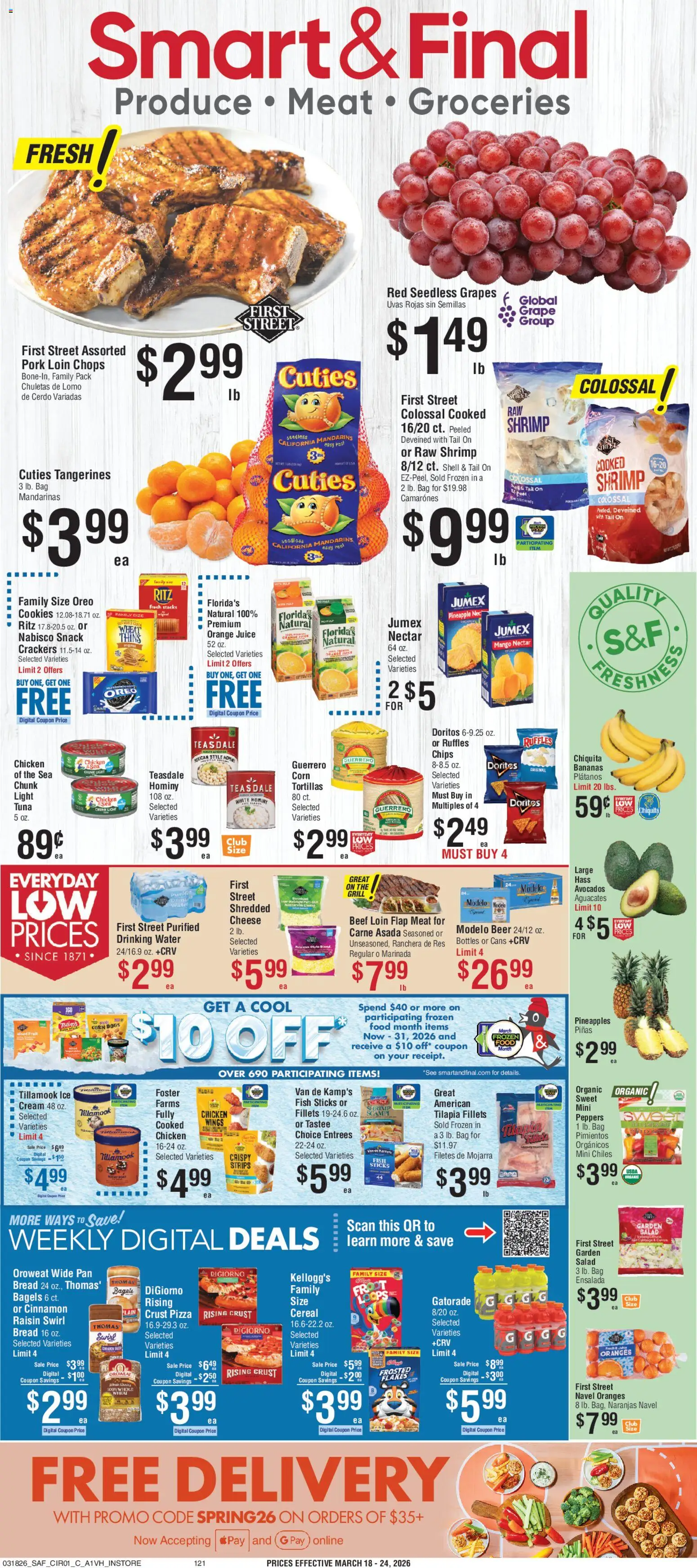 Smart & Final Weekly Ad - valid from 18.03.2026 | Page: 1 | Products: Juice, Pork, Fish, Cream