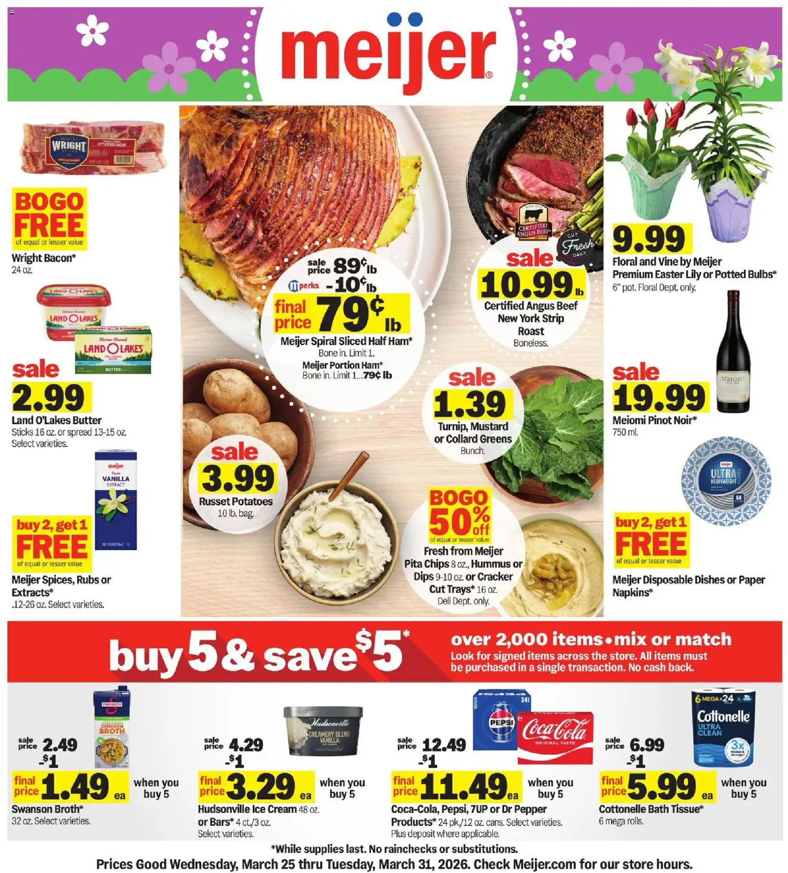 Meijer Weekly Ad - MI - valid from 25.03.2026 | Page: 1 | Products: Butter, Beef, Ice cream, Greens